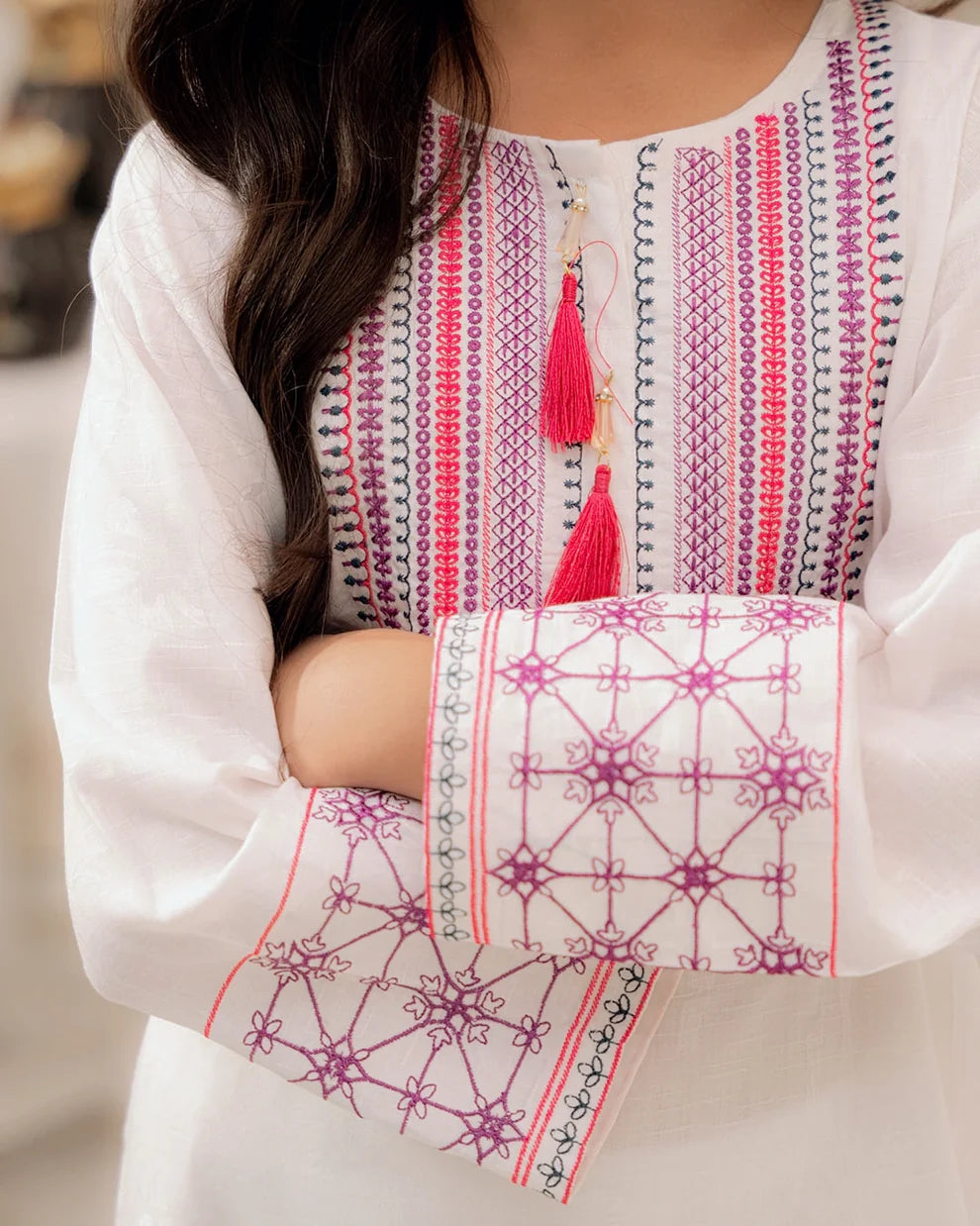 Embroidered Cotton Suit - Crimson Thread - Rangooz