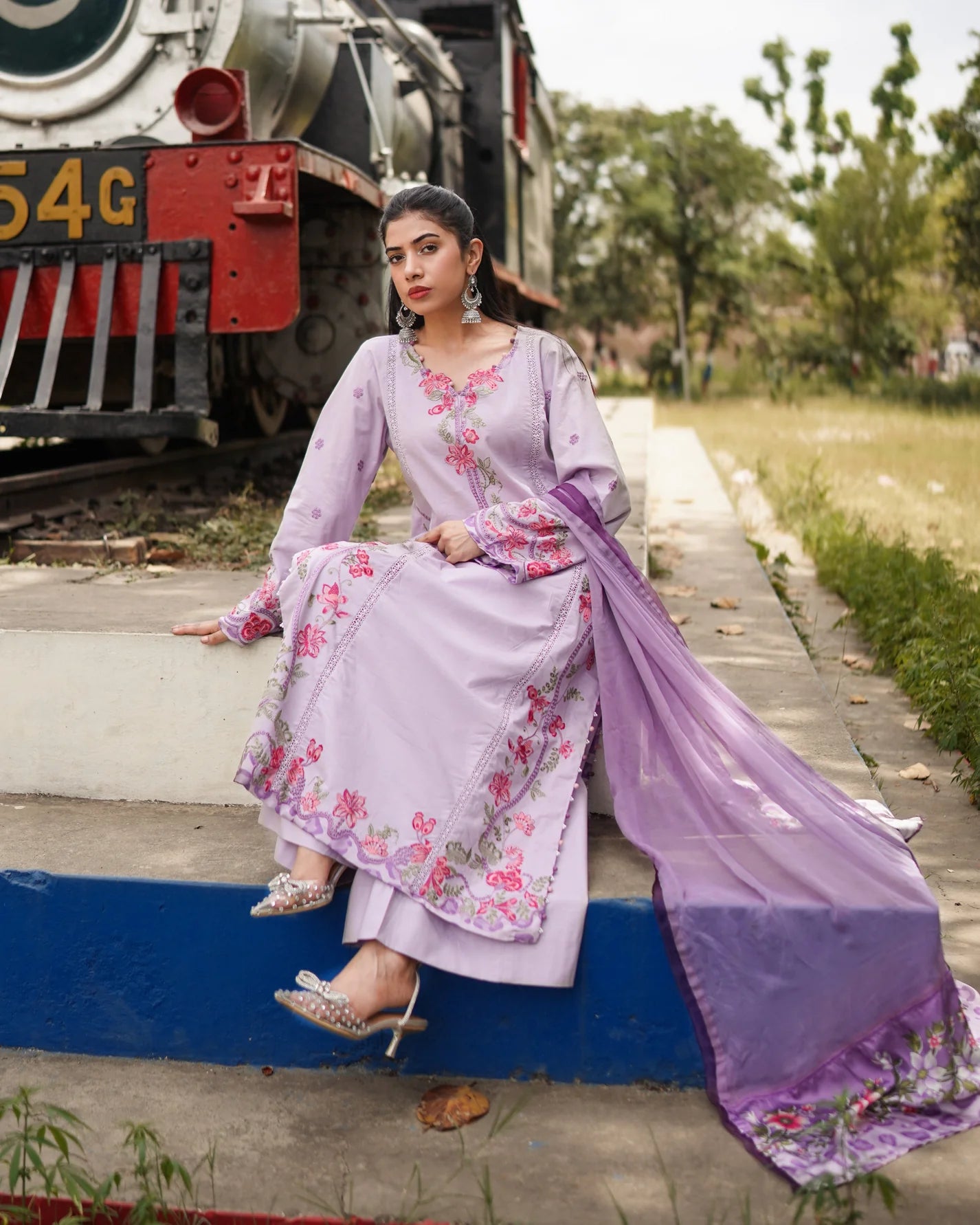 3 Piece Unstitched - Premium Lawn Purple Suit - Abeer Rasheed