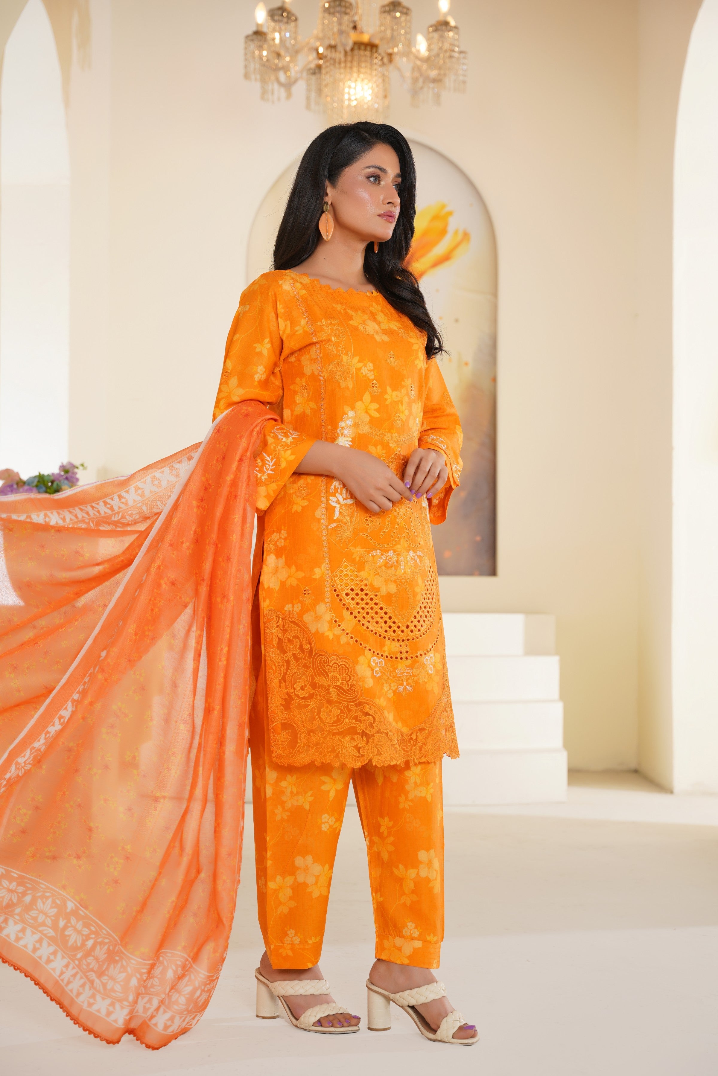 Amber Glow Embroidered Lawn Ready to Wear 3PC - Threads & Weaves