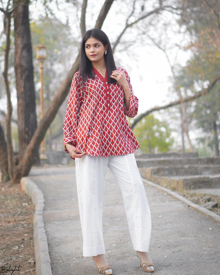 2 Piece Printed Co-Ord Set - Red - Urban Cut