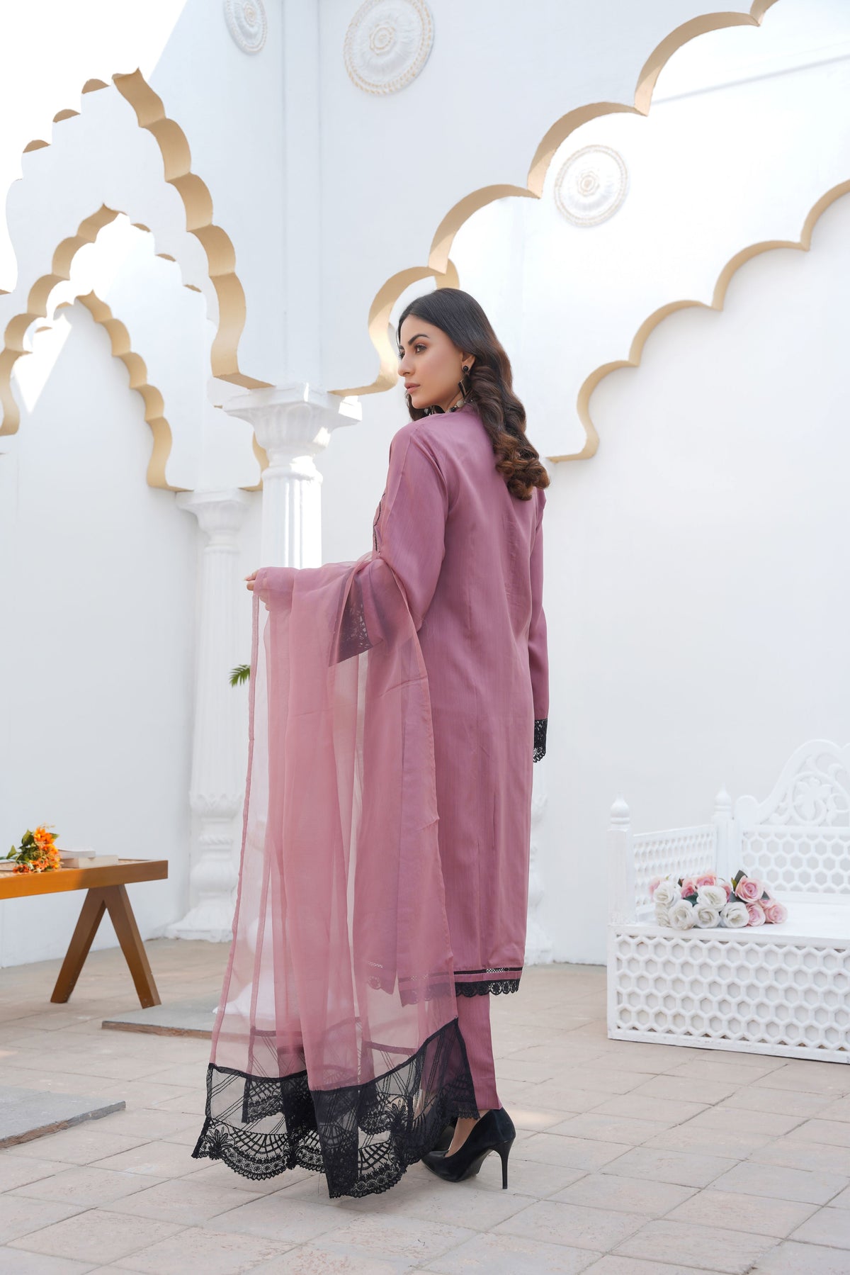DUSTY PINK - PRET 3PC Embroidered Dress - Threads & Weaves