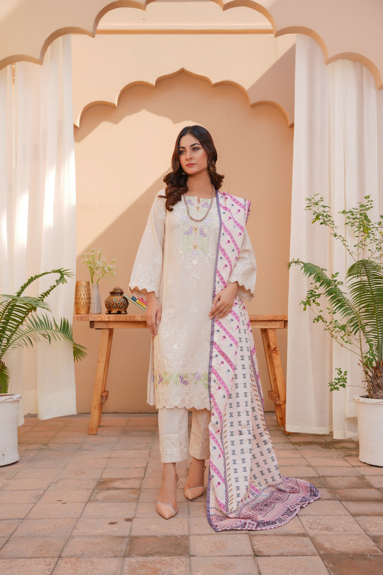 Karandi pret beige 3-piece - ready to wear - Threads & Weaves