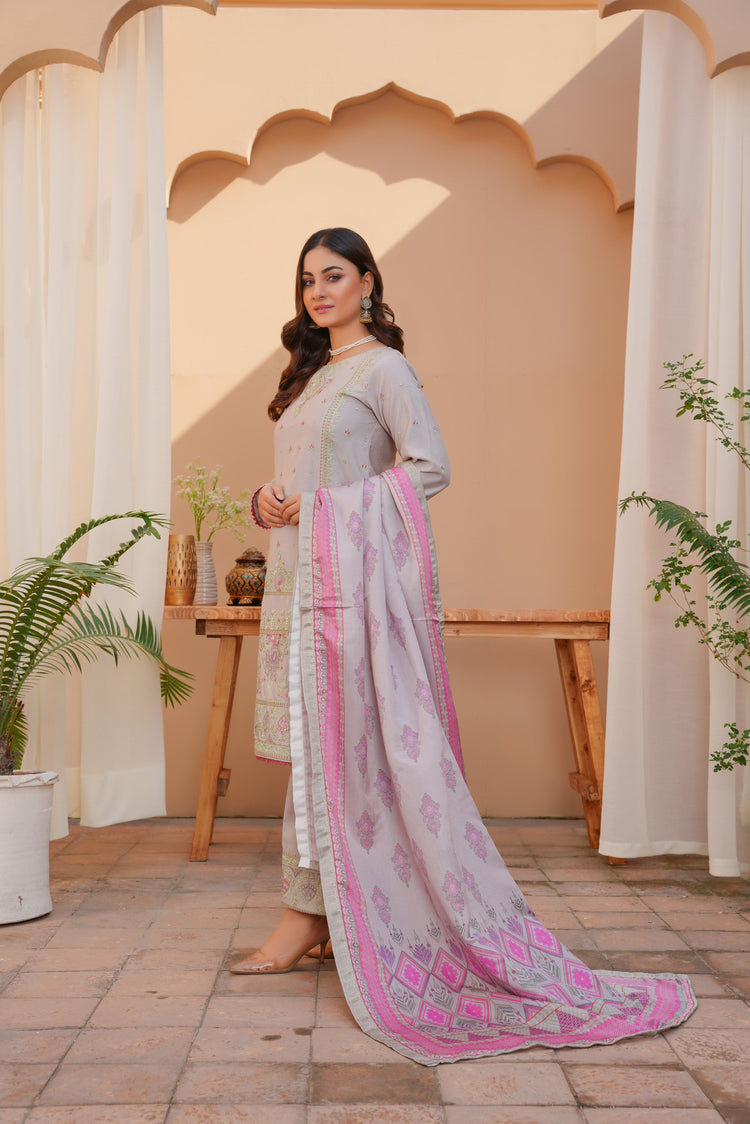 3 PC - Embroidered Karandi Pret - Threads & Weaves