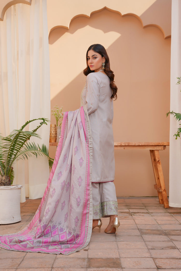 3 PC - Embroidered Karandi Pret - Threads & Weaves