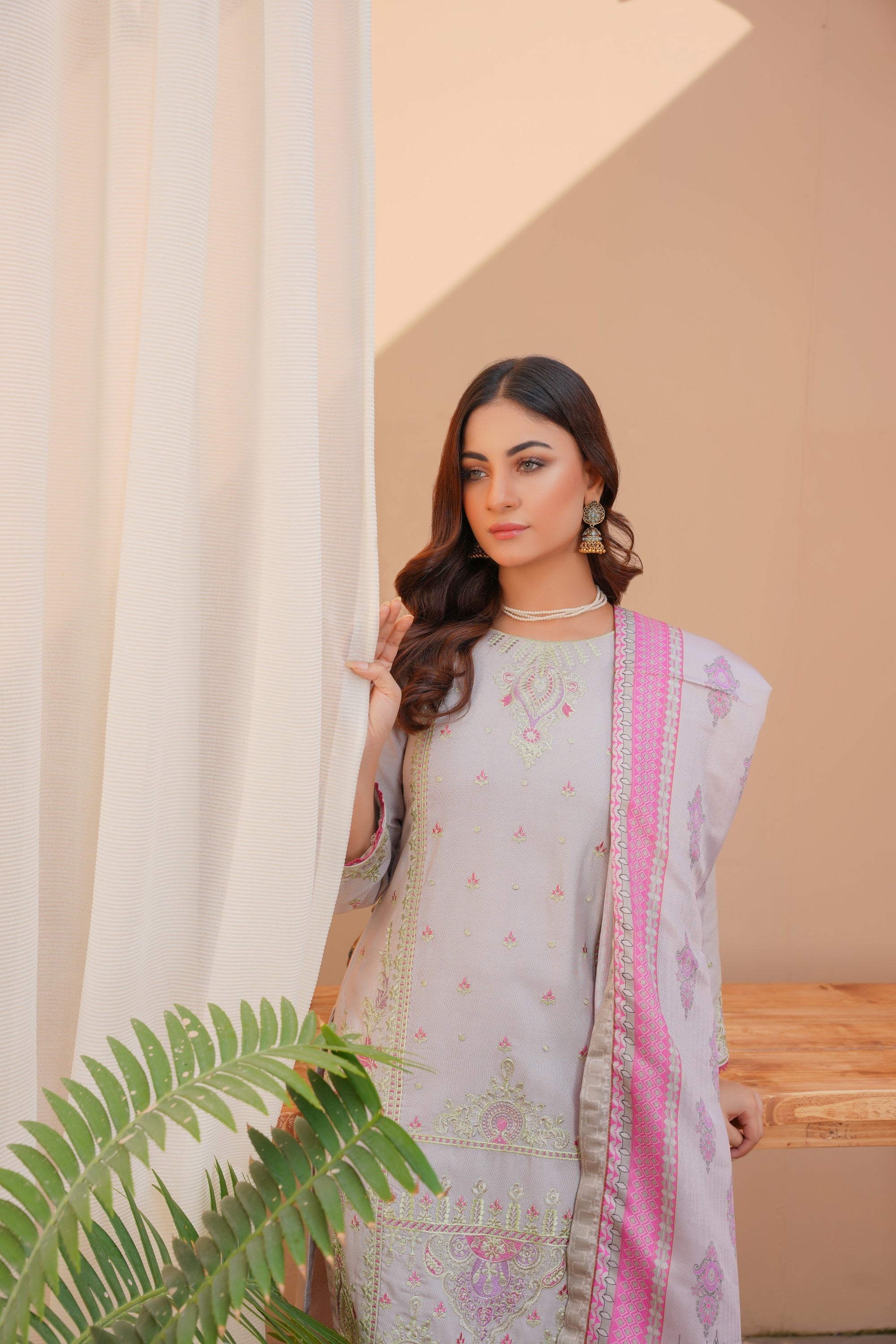 3 PC - Embroidered Karandi Pret - Threads & Weaves
