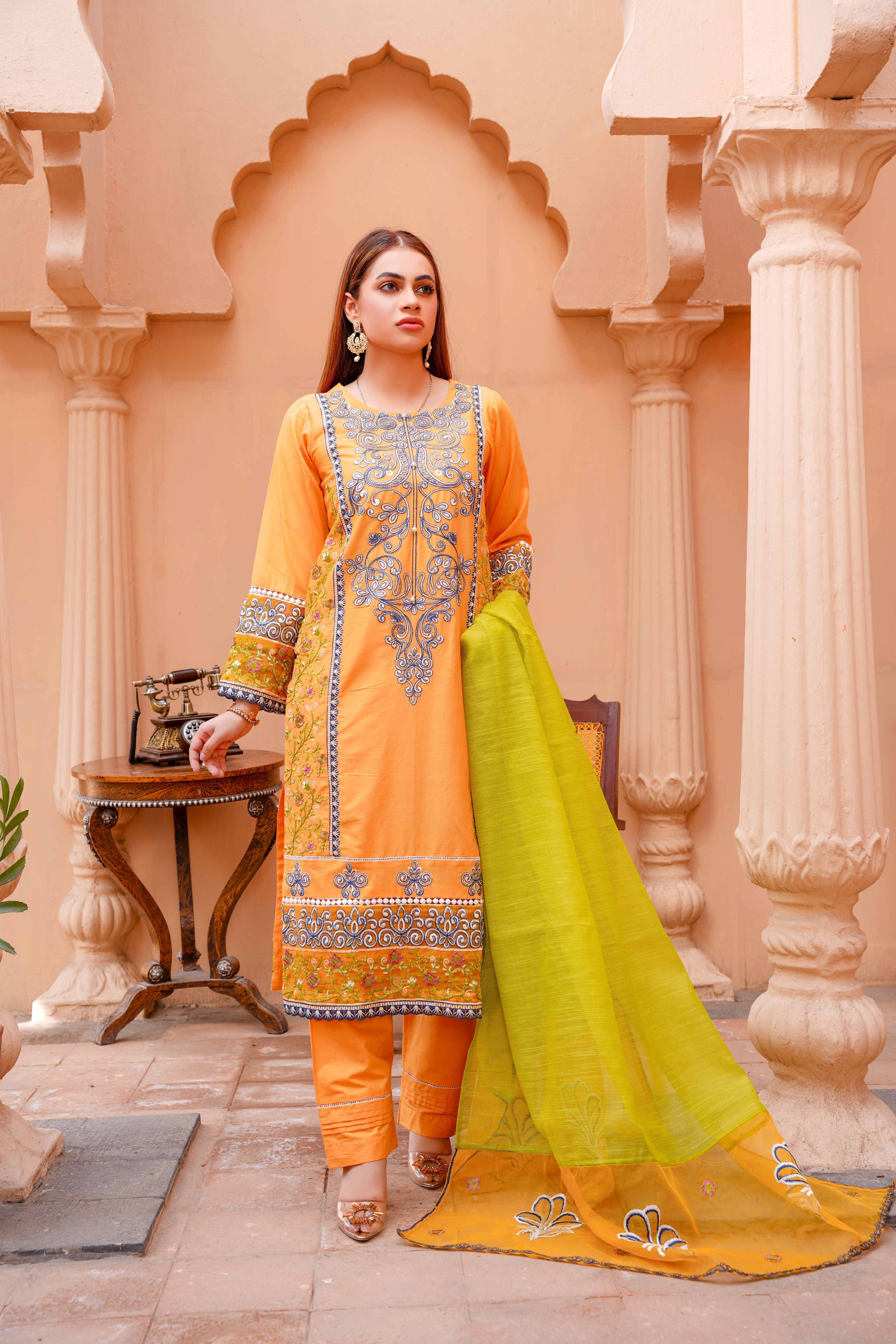 Embroidered lawn dress - ready to wear 3-piece - Threads & Weaves