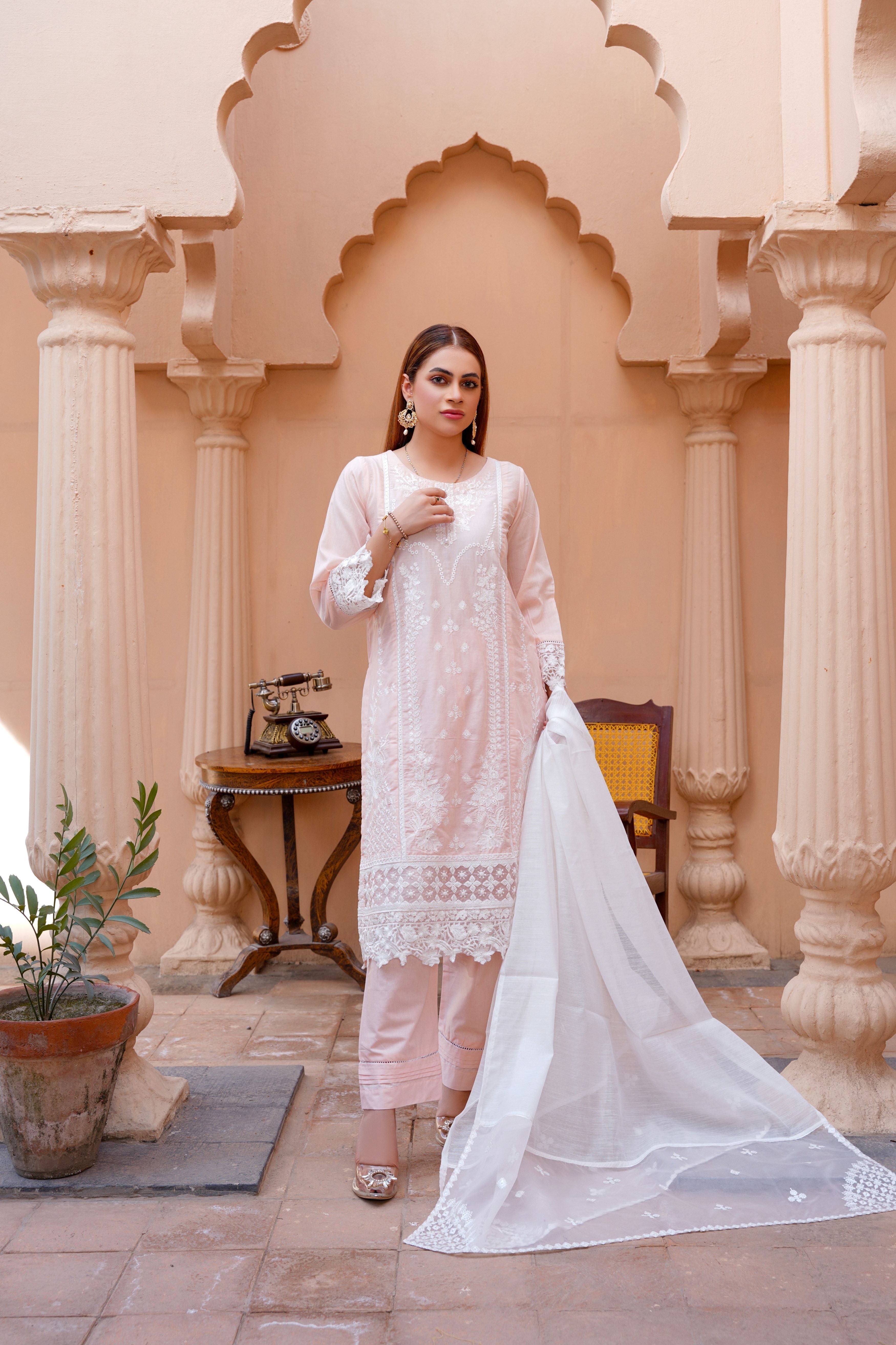 Embroidered lawn dress - ready to wear 3-piece - Threads & Weaves