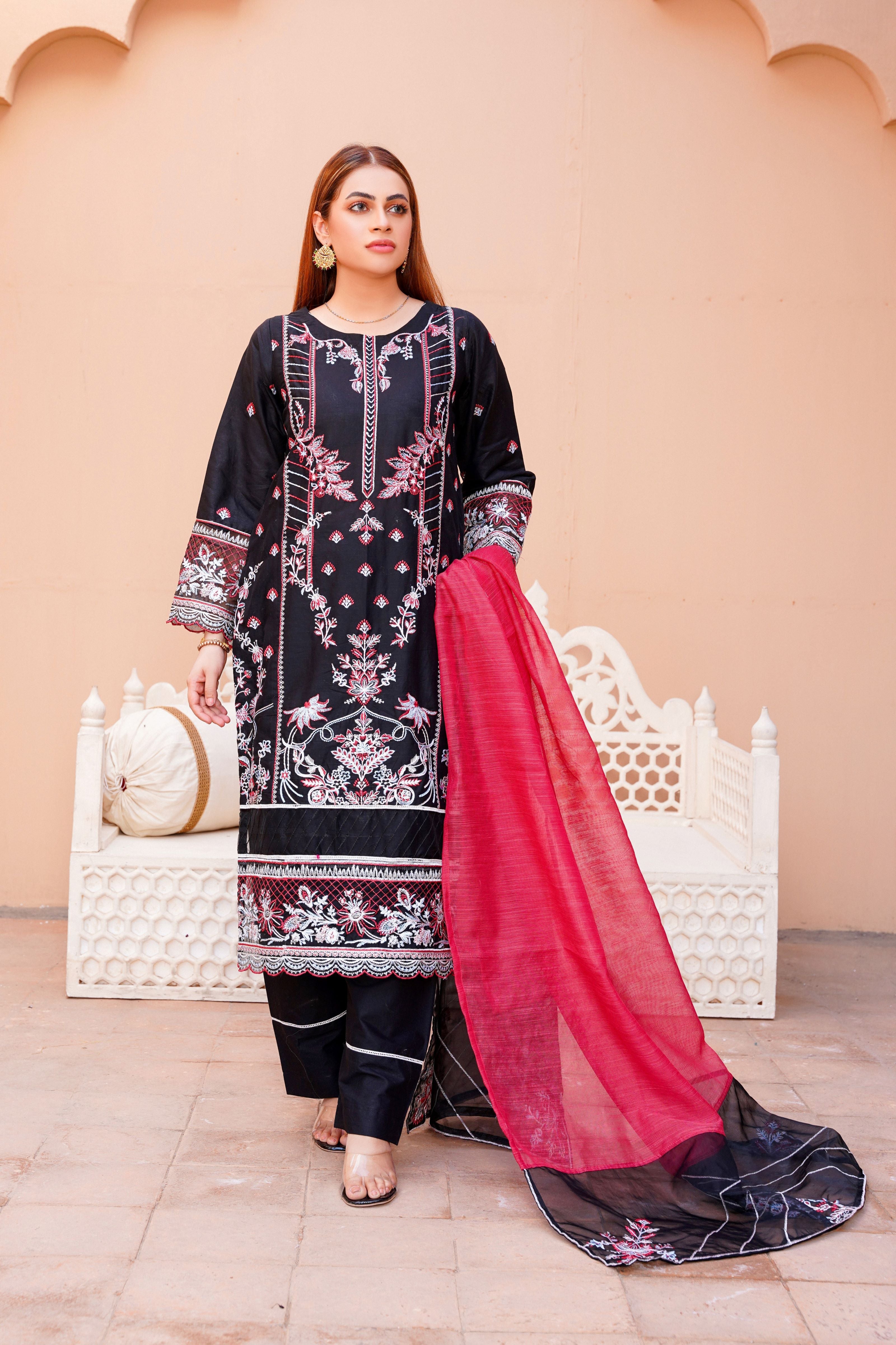 Embroidered lawn dress - ready to wear 3-piece - Threads & Weaves