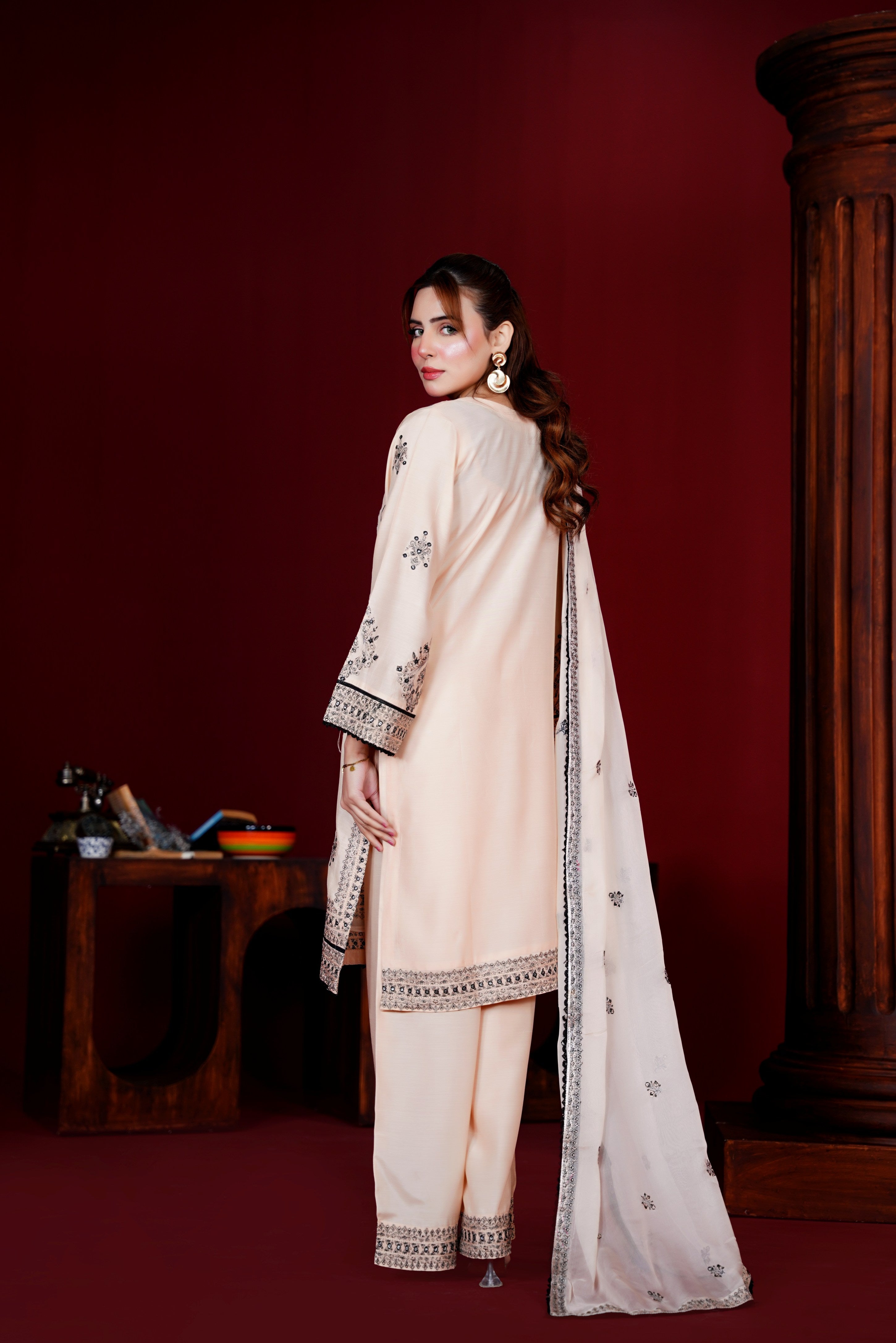 Elegant Beige Viscose Ready-to-Wear 3 Piece Suit - Threads & Weaves