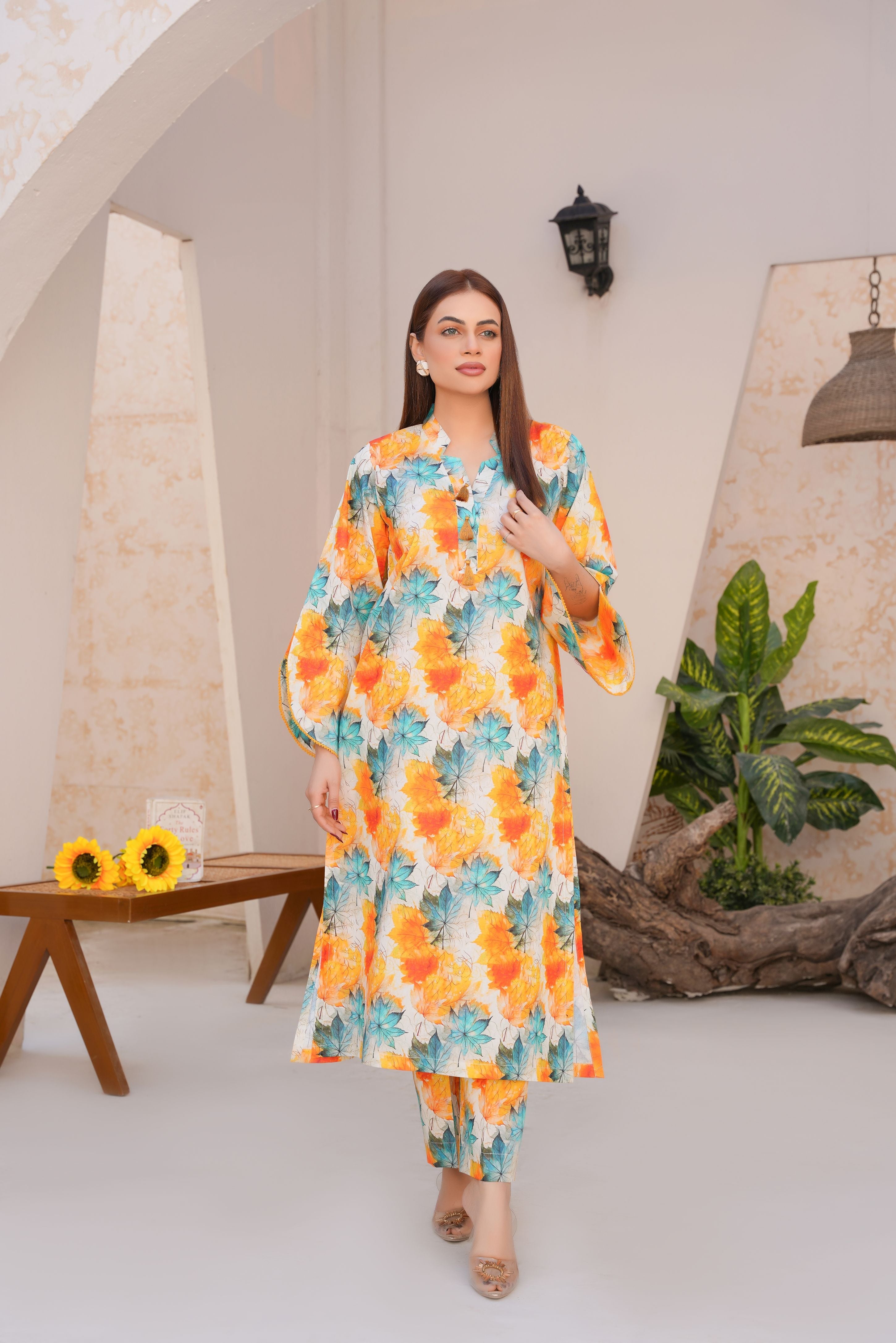 Vibrant floral lawn suit - ready to wear - Threads & Weaves