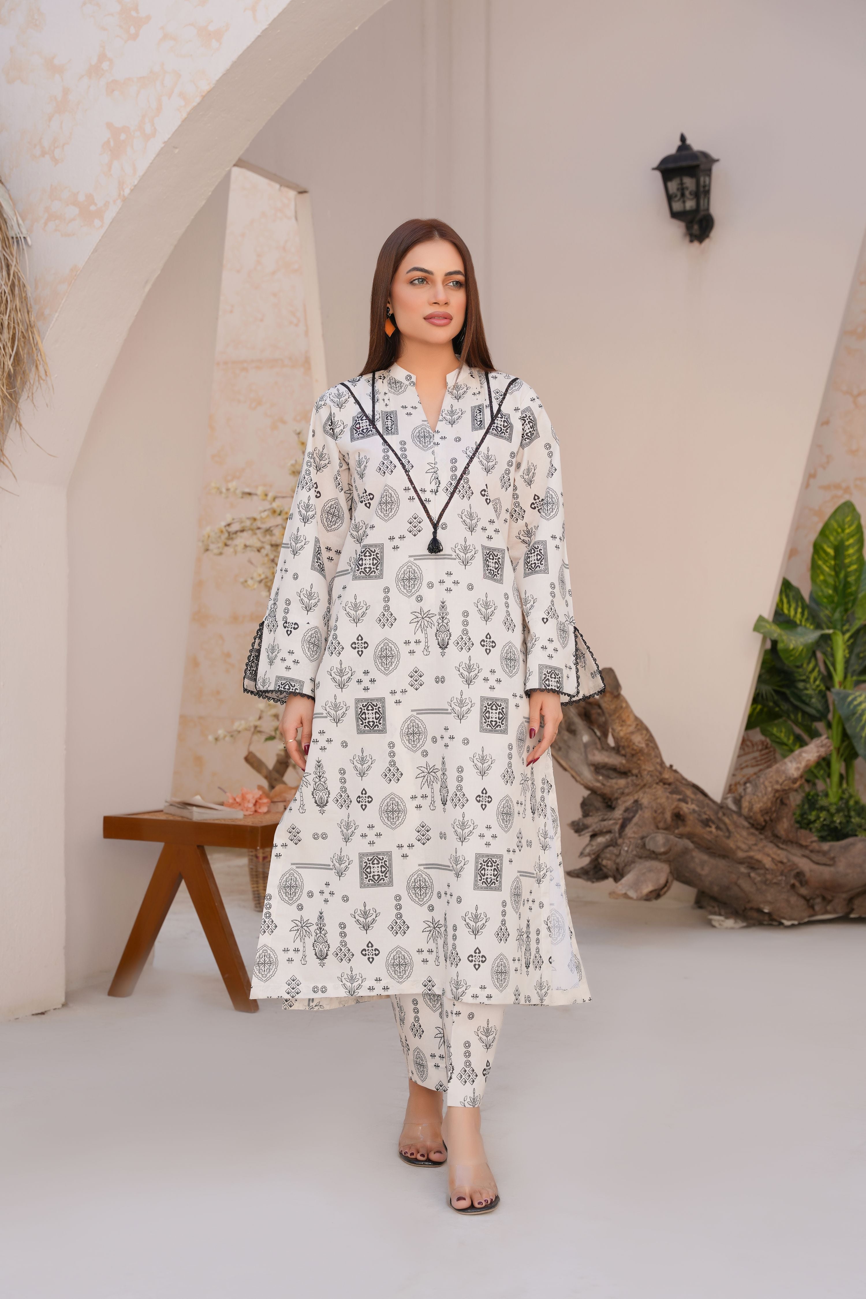 Classic White Intricate Lawn Suit - Ready to Wear 2PC - Threads & Weaves