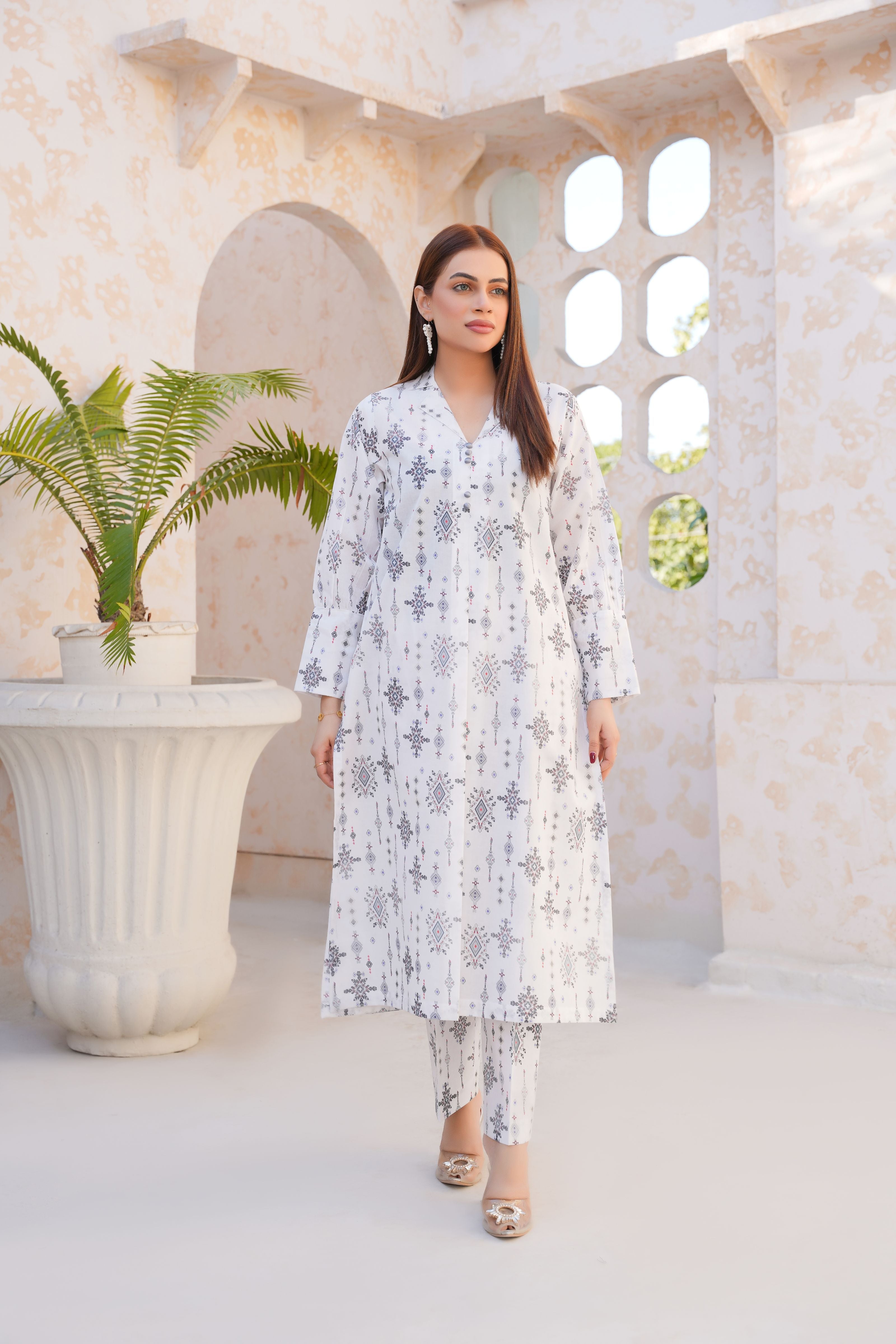 White Elegance Printed Lawn Pret 2PC - Threads & Weaves