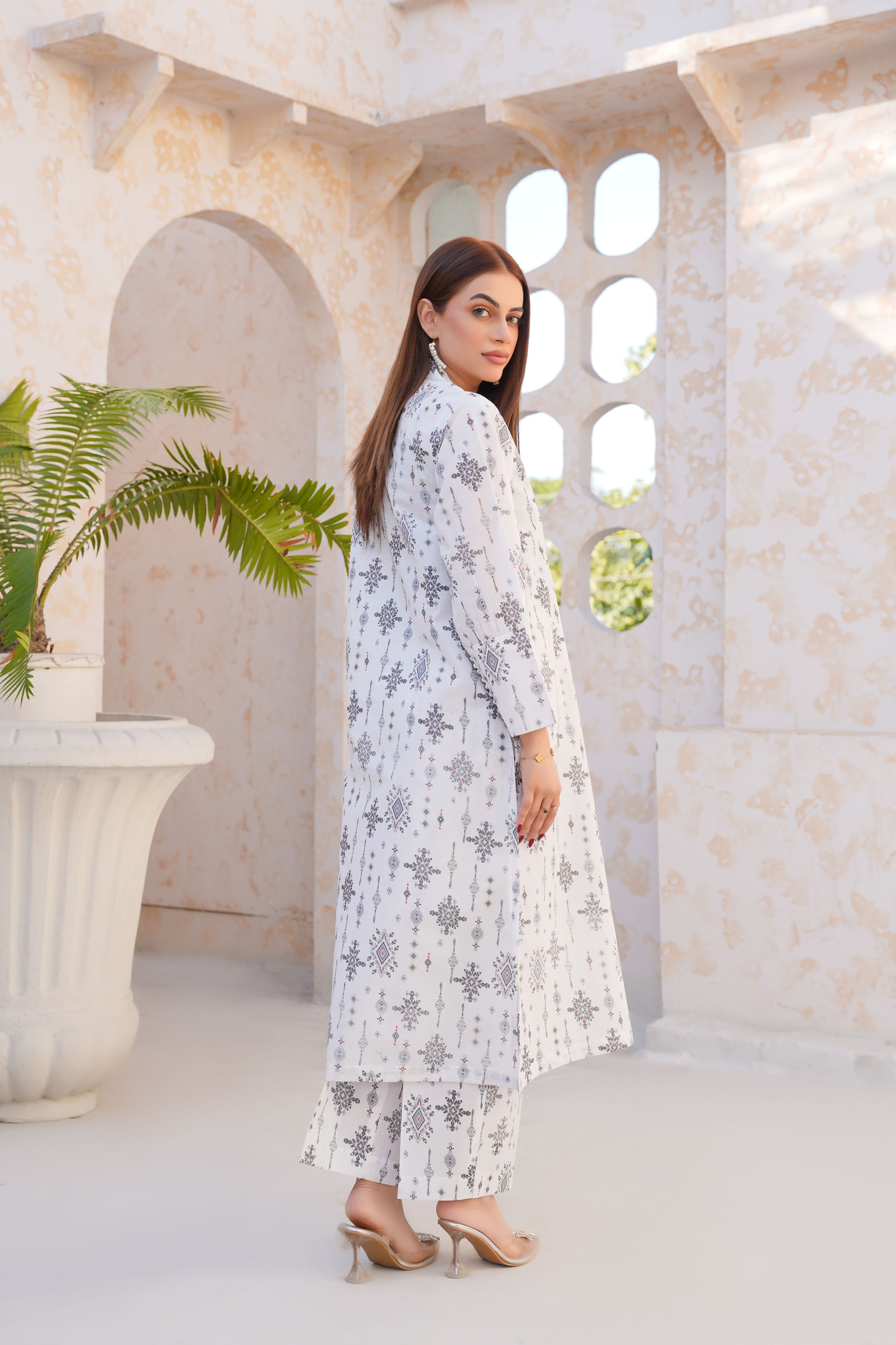 White Elegance Printed Lawn Pret 2PC - Threads & Weaves