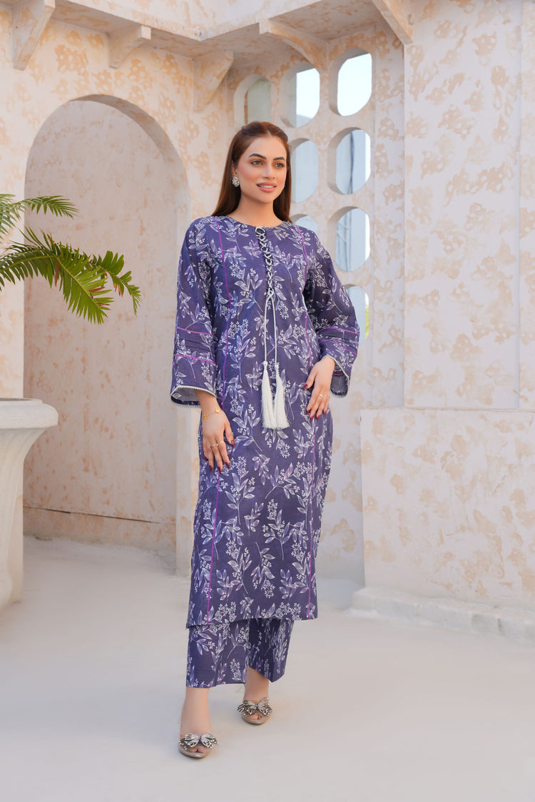 Regal Purple Floral Lawn Suit - Ready to Wear - Threads & Weaves