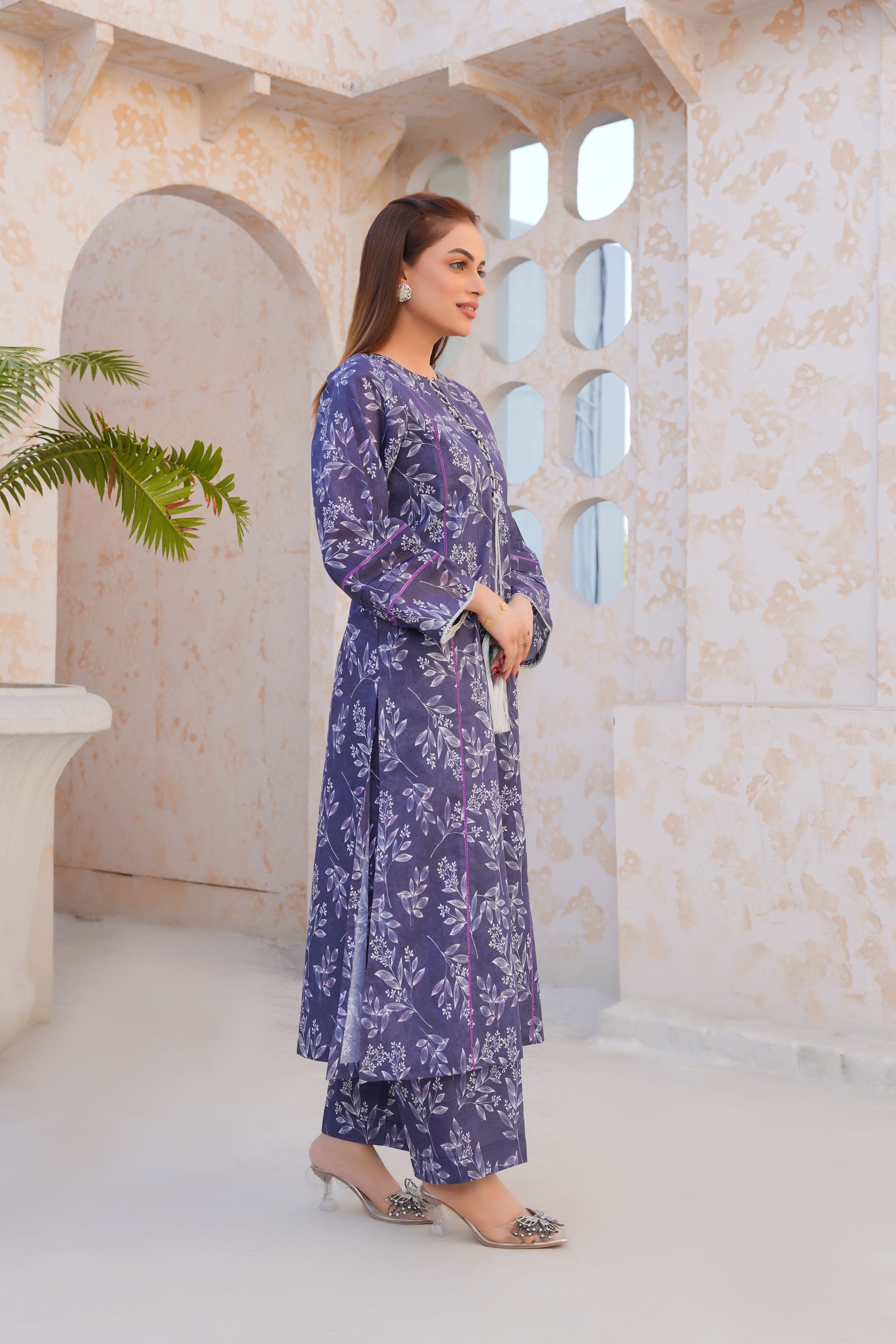 Regal Purple Floral Lawn Suit - Ready to Wear - Threads & Weaves