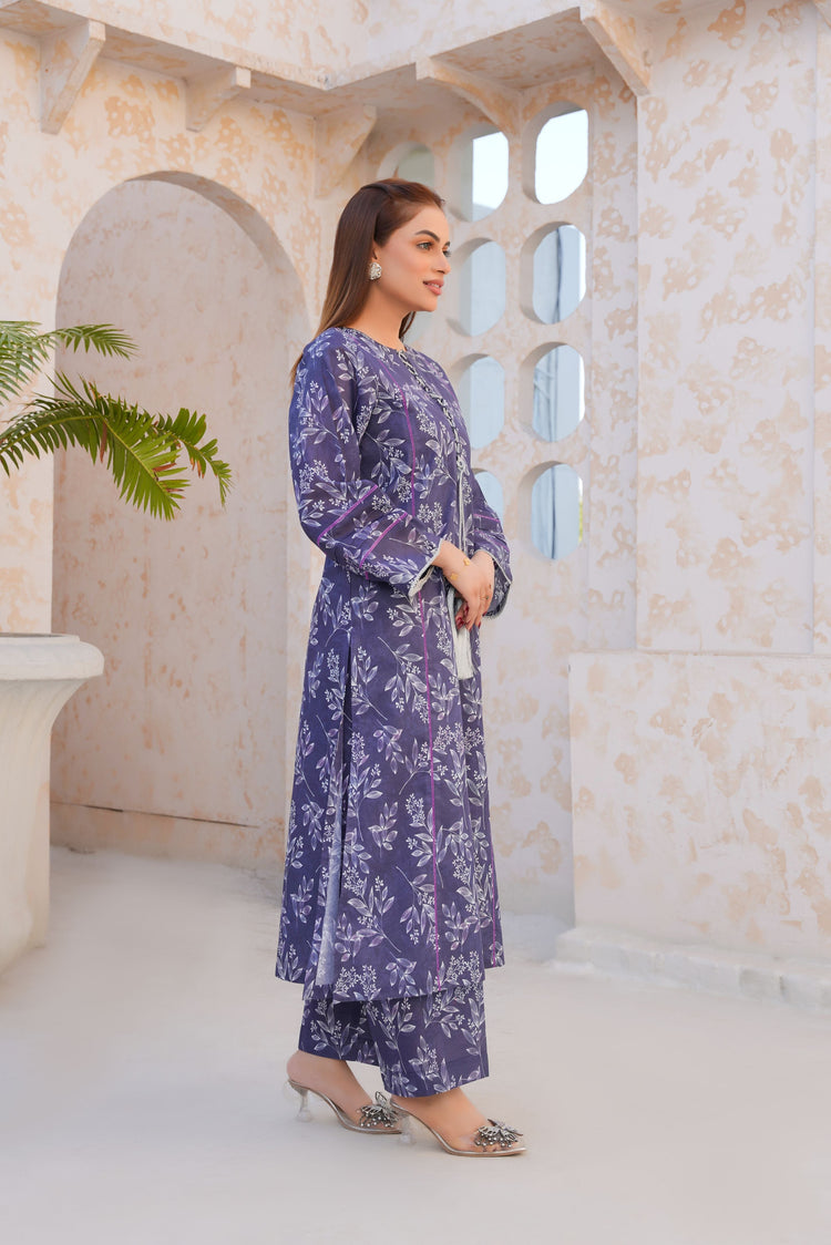 Regal Purple Floral Lawn Suit - Ready to Wear - Threads & Weaves