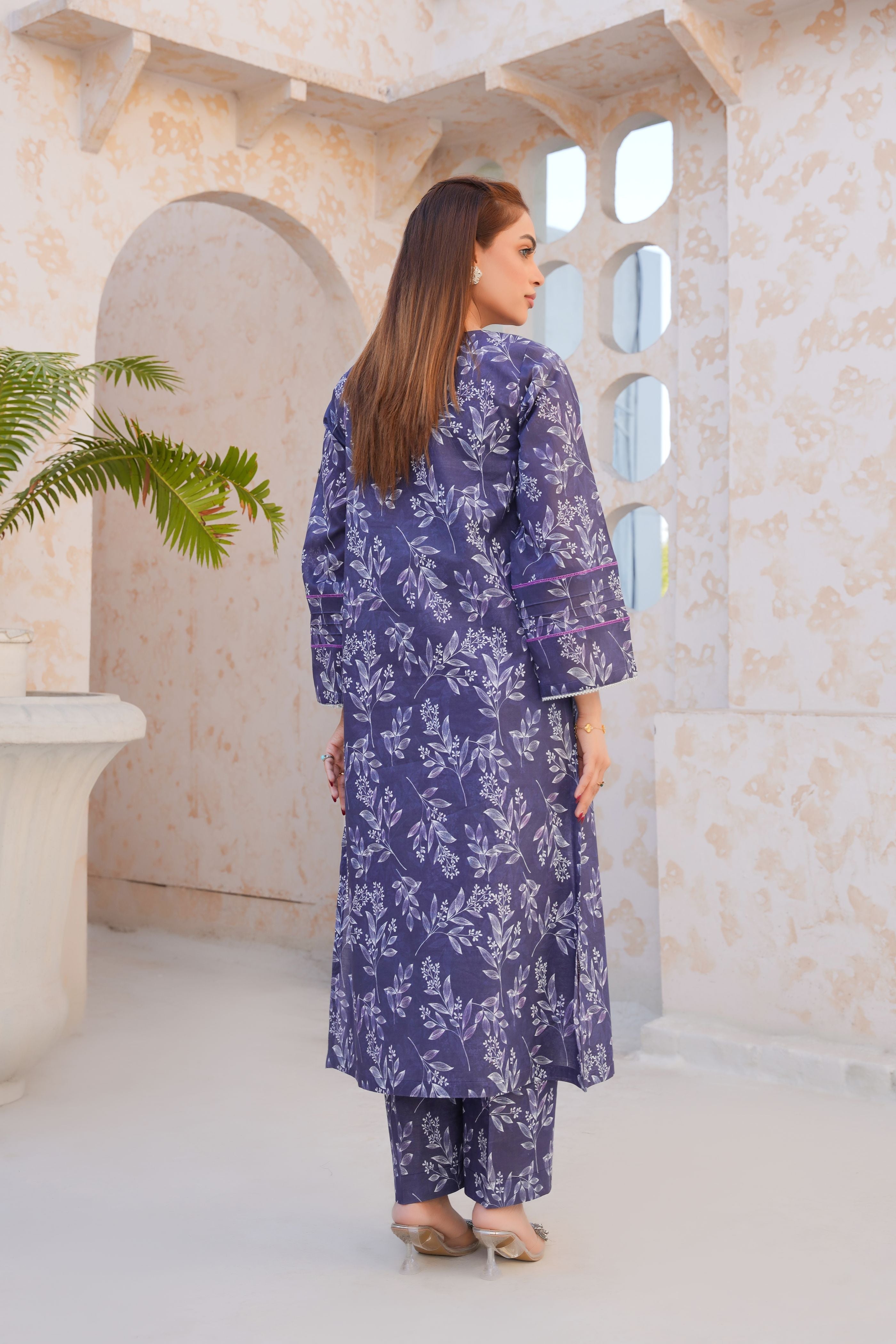 Regal Purple Floral Lawn Suit - Ready to Wear - Threads & Weaves