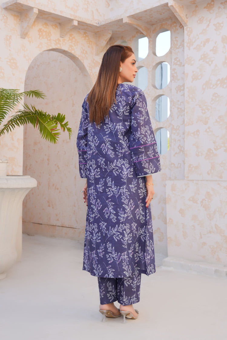 Regal Purple Floral Lawn Suit - Ready to Wear - Threads & Weaves