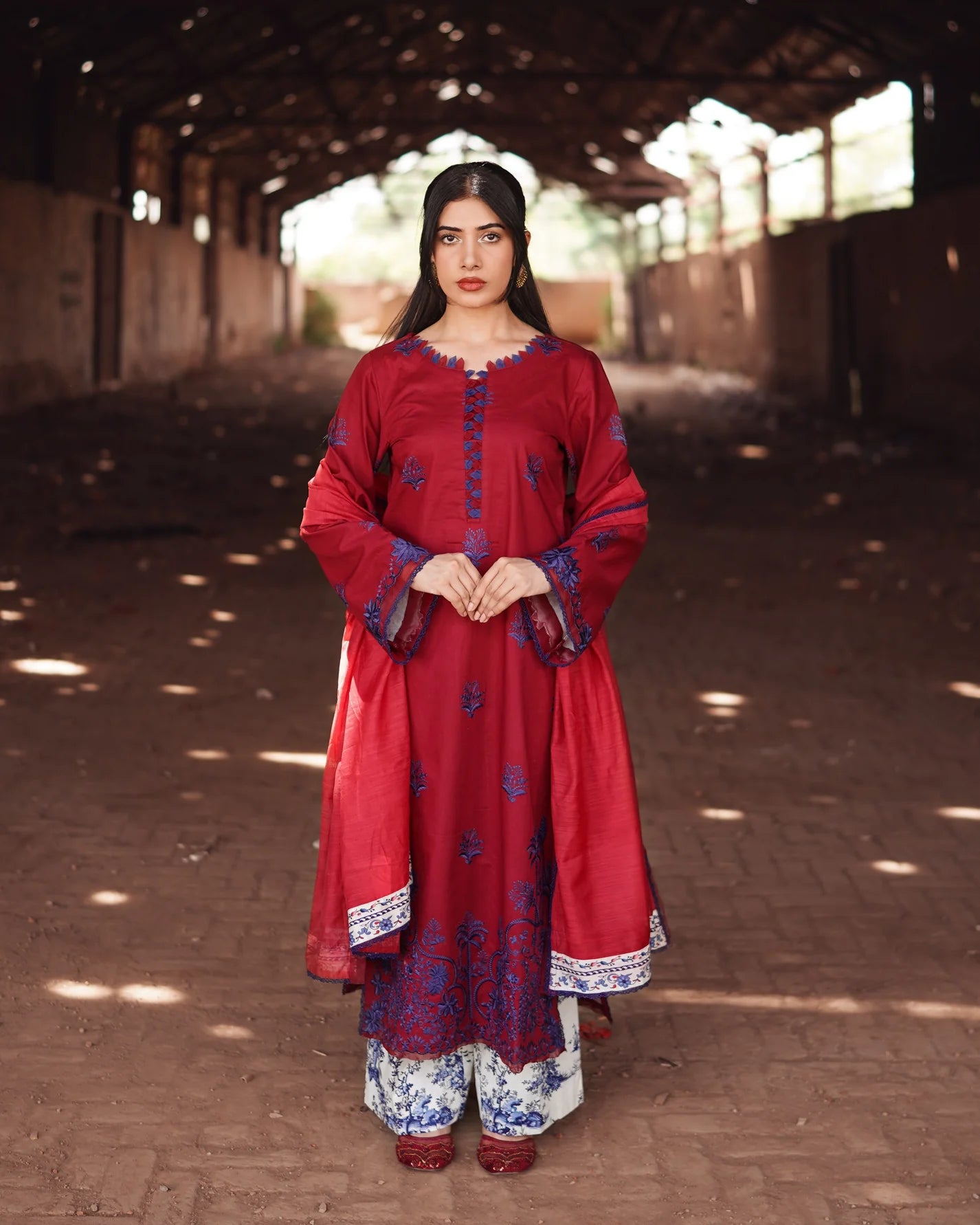 3 Piece Unstitched - Premium Lawn Red Suit - Abeer Rasheed