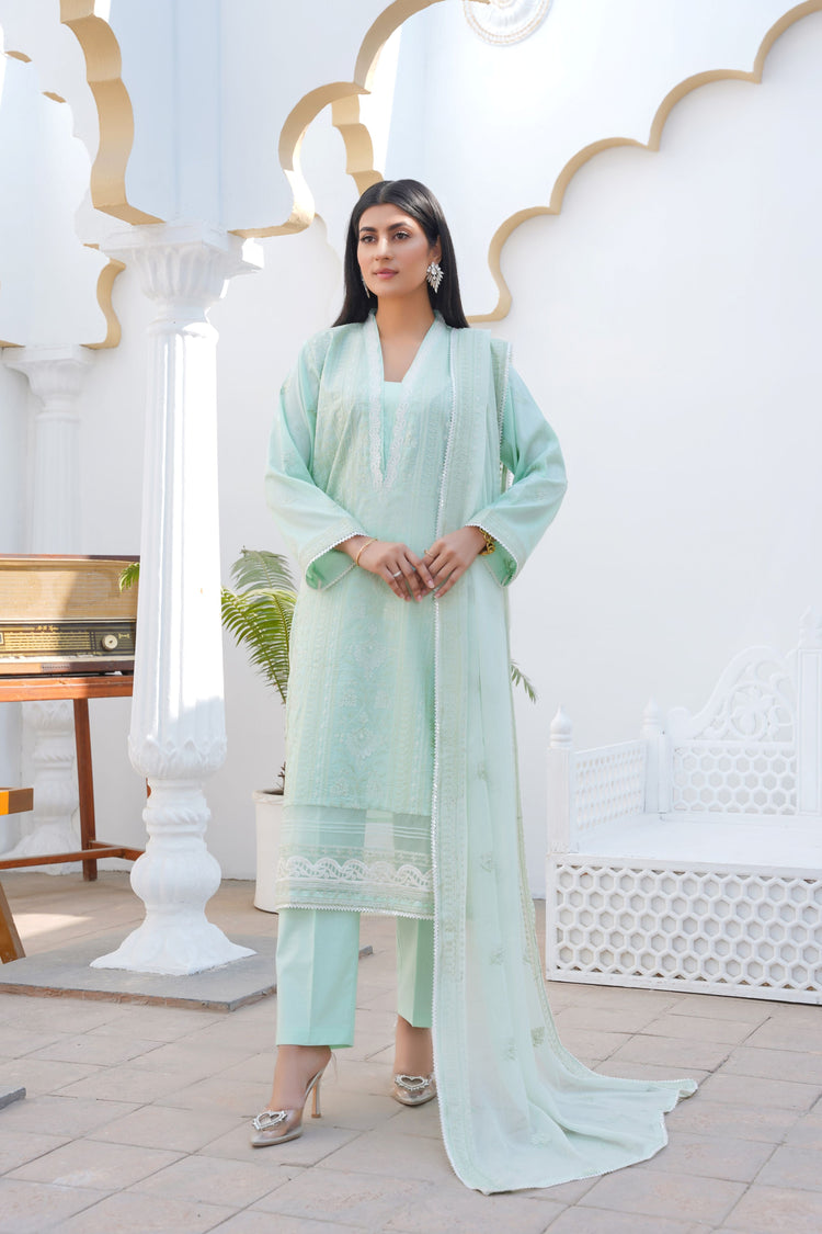 3 PC - Embroidered Lawn Suit - Threads & Weaves