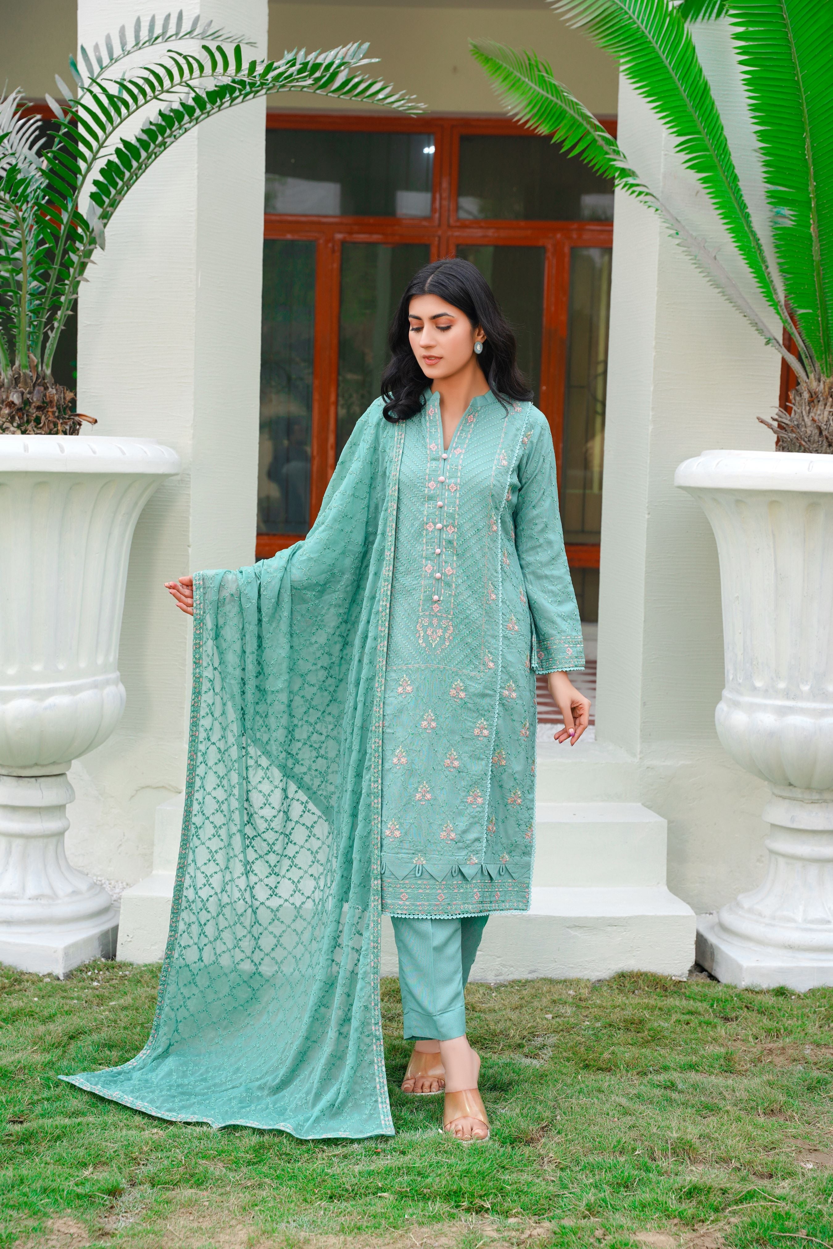 Karandi embroidered dress - unstitched 3-piece suit - Threads & Weaves