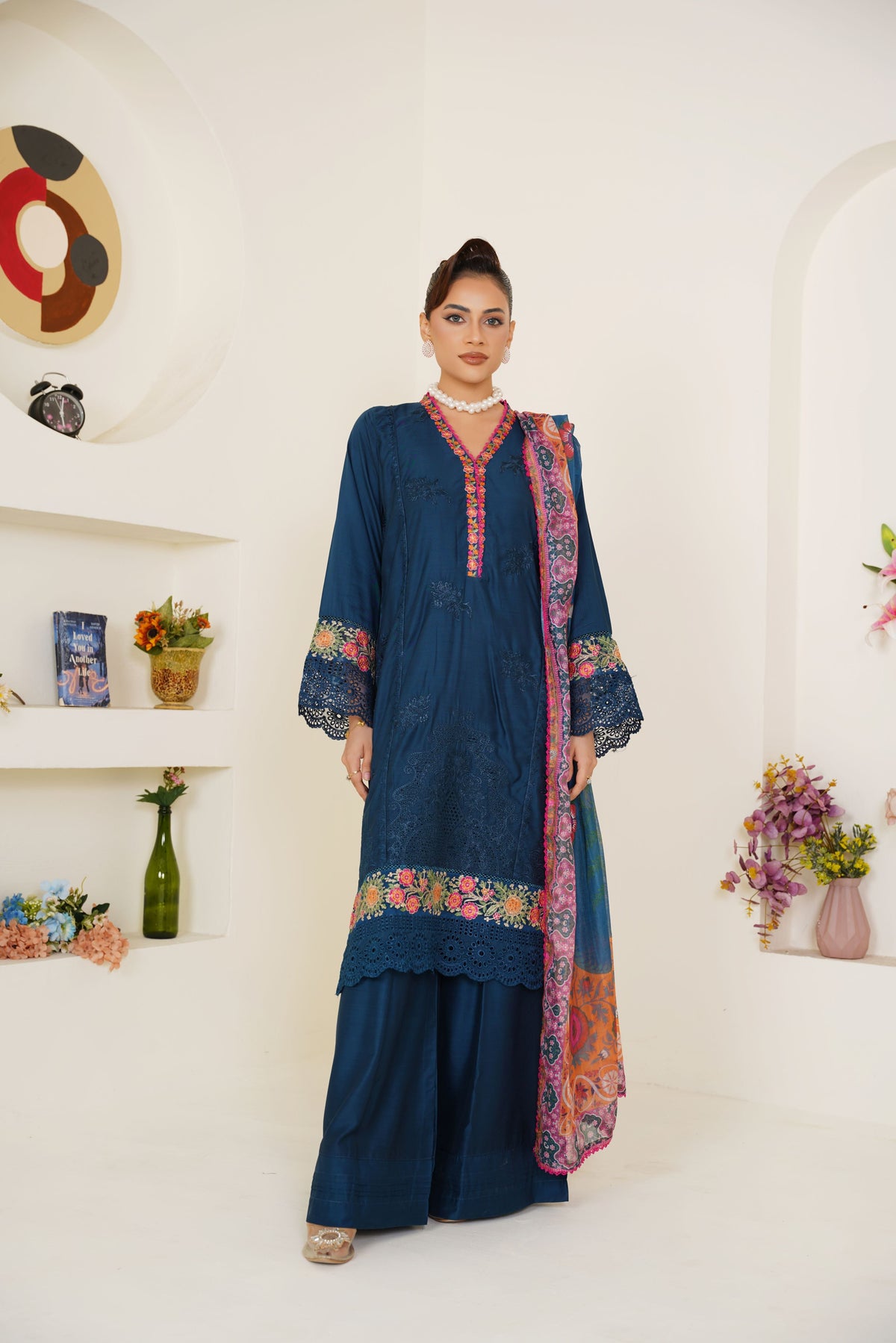 Zinc Embroidered Viscose 3-Piece Pret Suit with Multicolor Dupatta - Threads & Weaves