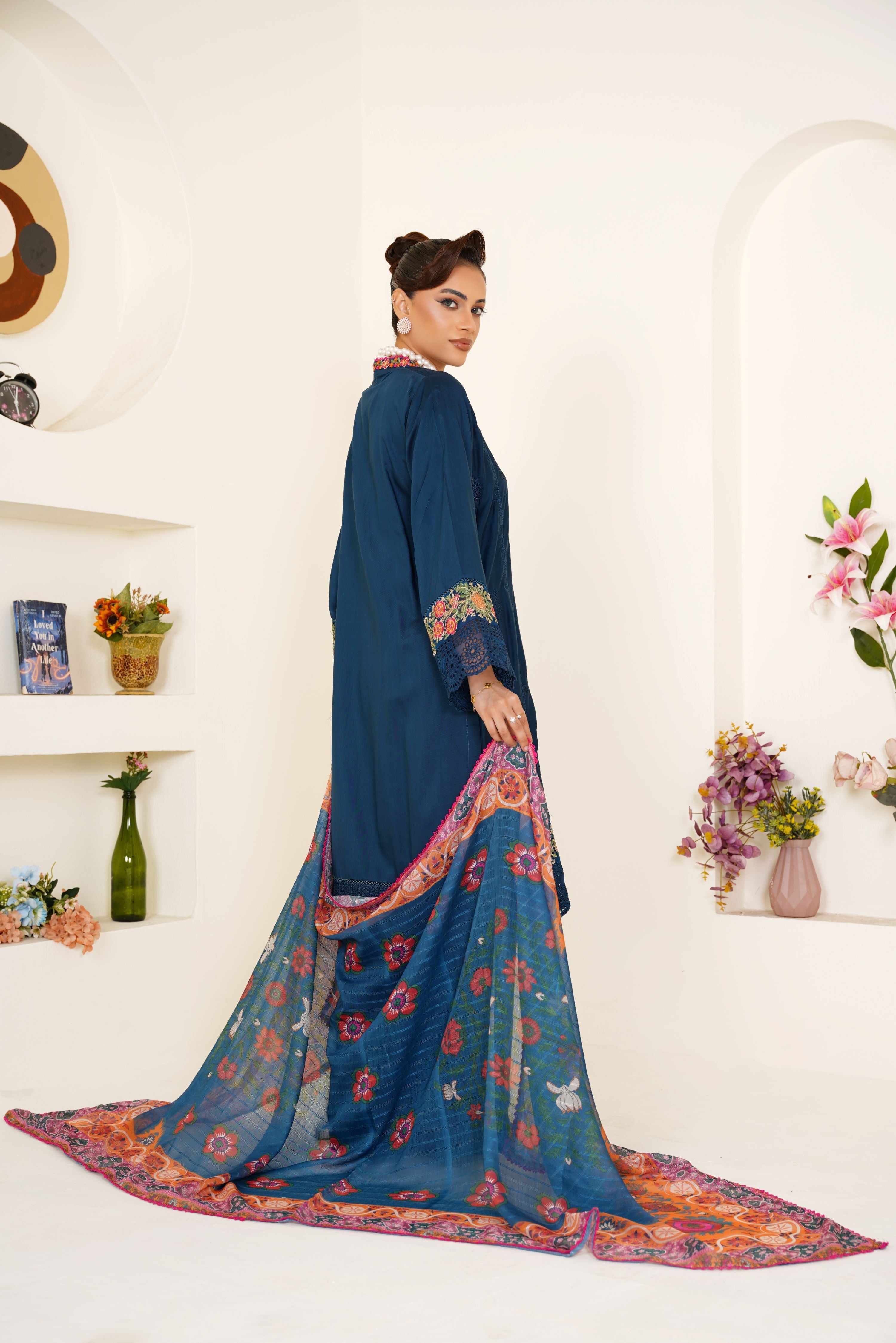 Zinc Embroidered Viscose 3-Piece Pret Suit with Multicolor Dupatta - Threads & Weaves
