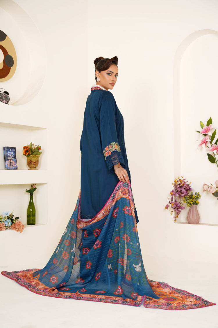 Zinc Embroidered Viscose 3-Piece Pret Suit with Multicolor Dupatta - Threads & Weaves