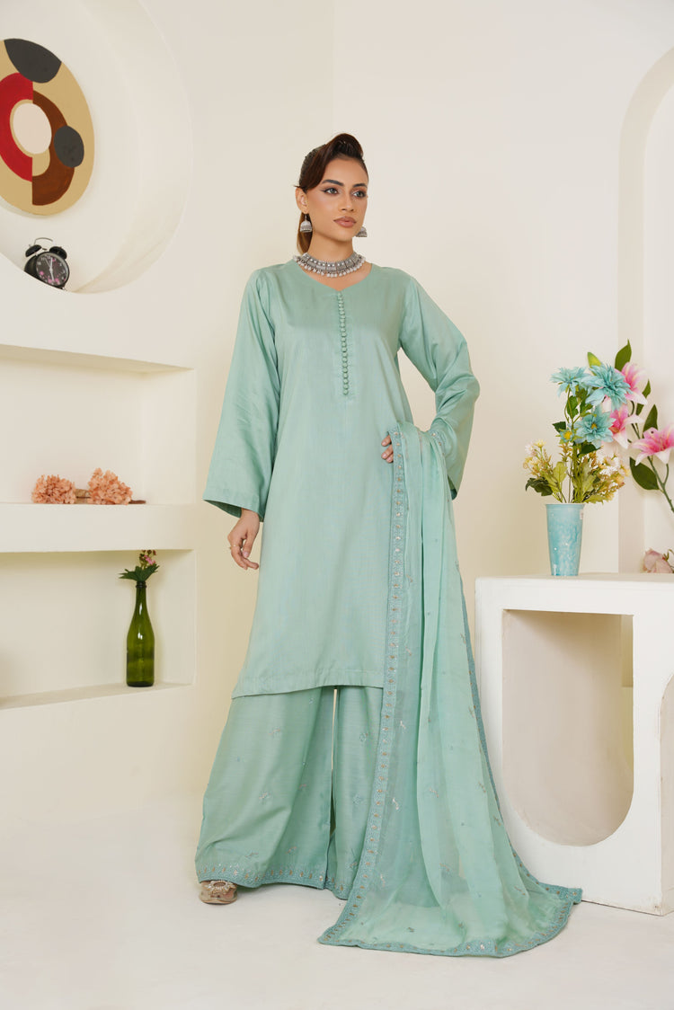 Pastel sea green ready to wear suit - Threads & Weaves