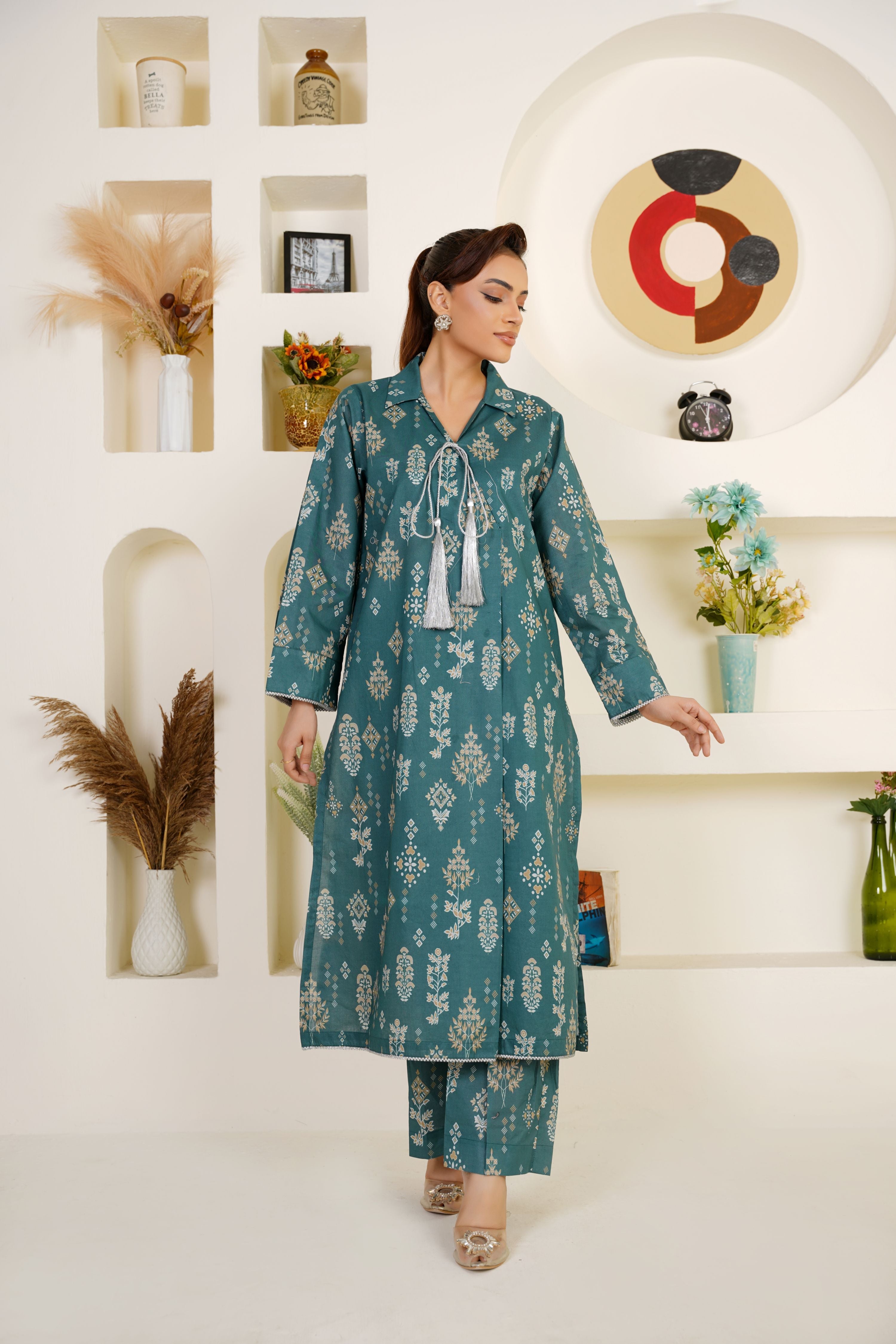 Teal elegance lawn suit 2-piece - ready to wear - Threads & Weaves