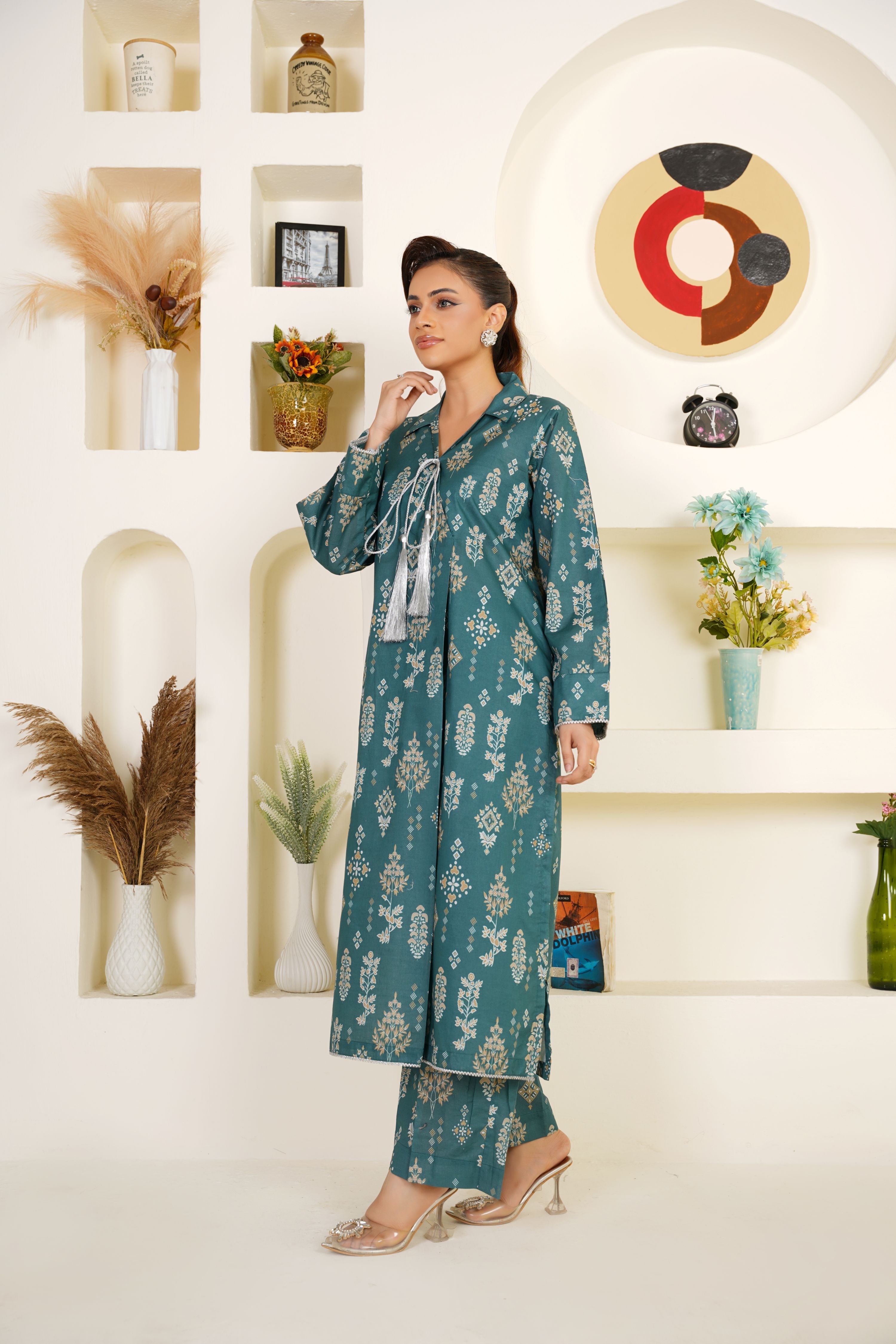 Teal Elegance Lawn Suit - Ready to Wear 2 PC - Threads & Weaves