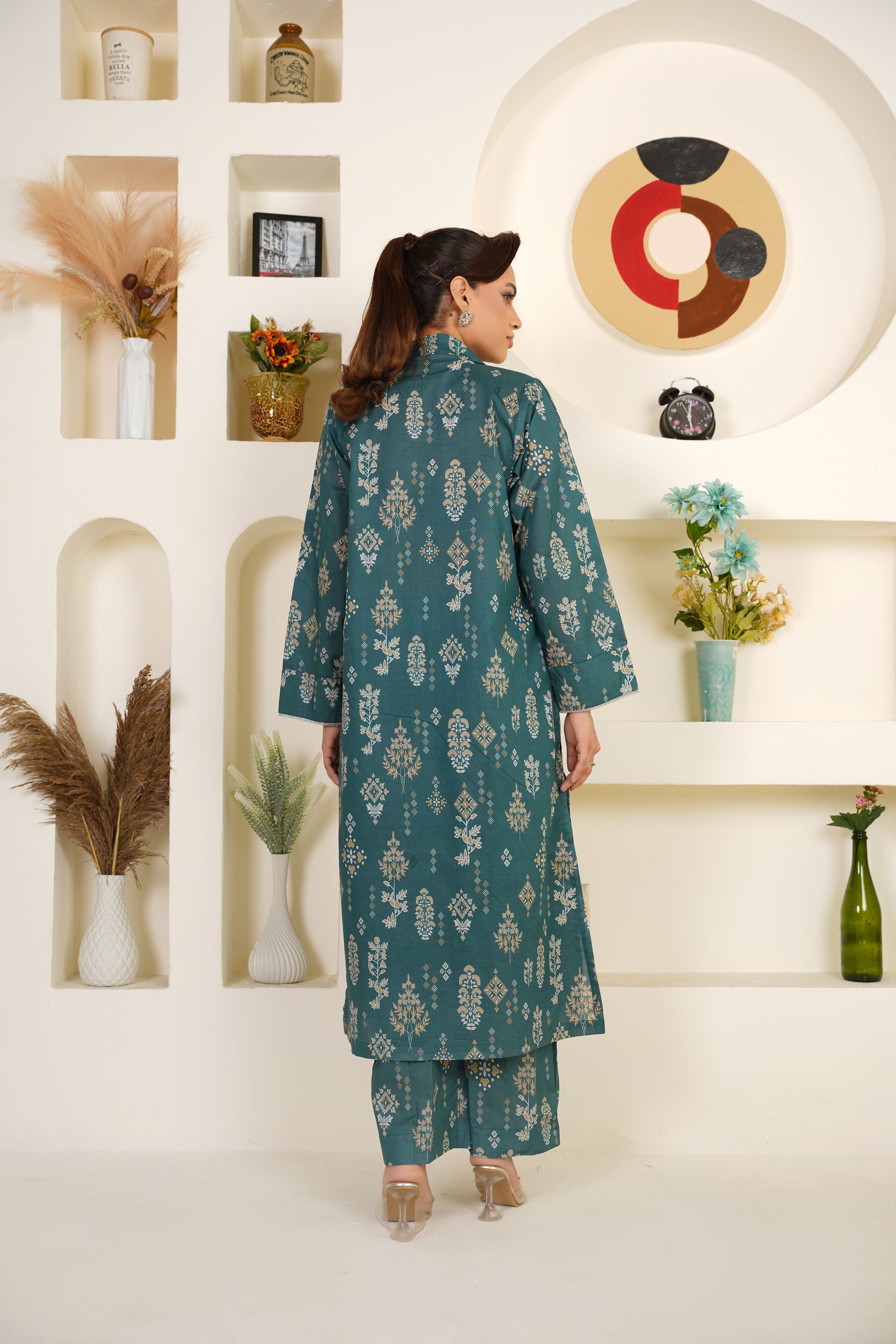 Teal Elegance Lawn Suit - Ready to Wear 2 PC - Threads & Weaves