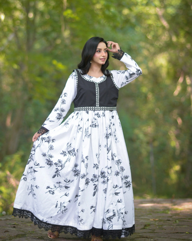 Printed Dress With Embroidered Overlay Vest - Urban Cut