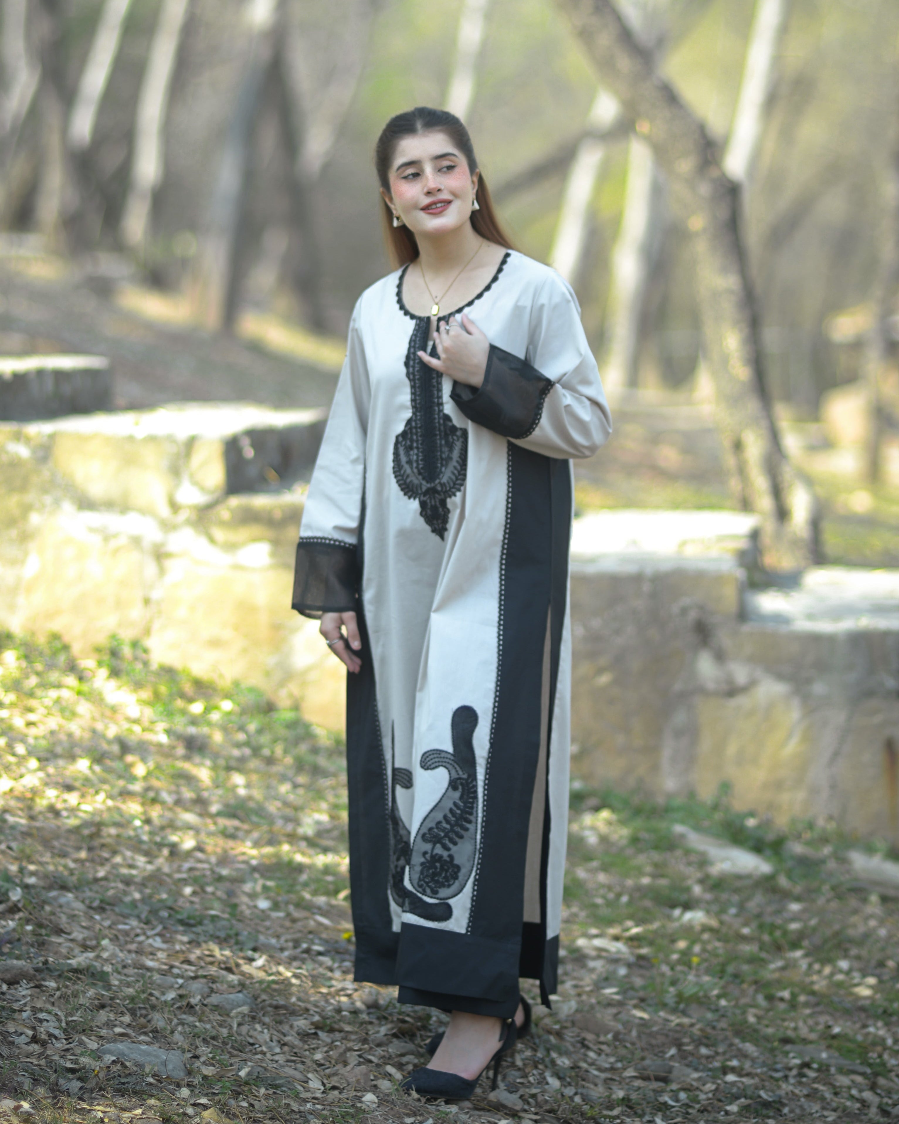 1 Piece Embroidered Cotton Long Dress