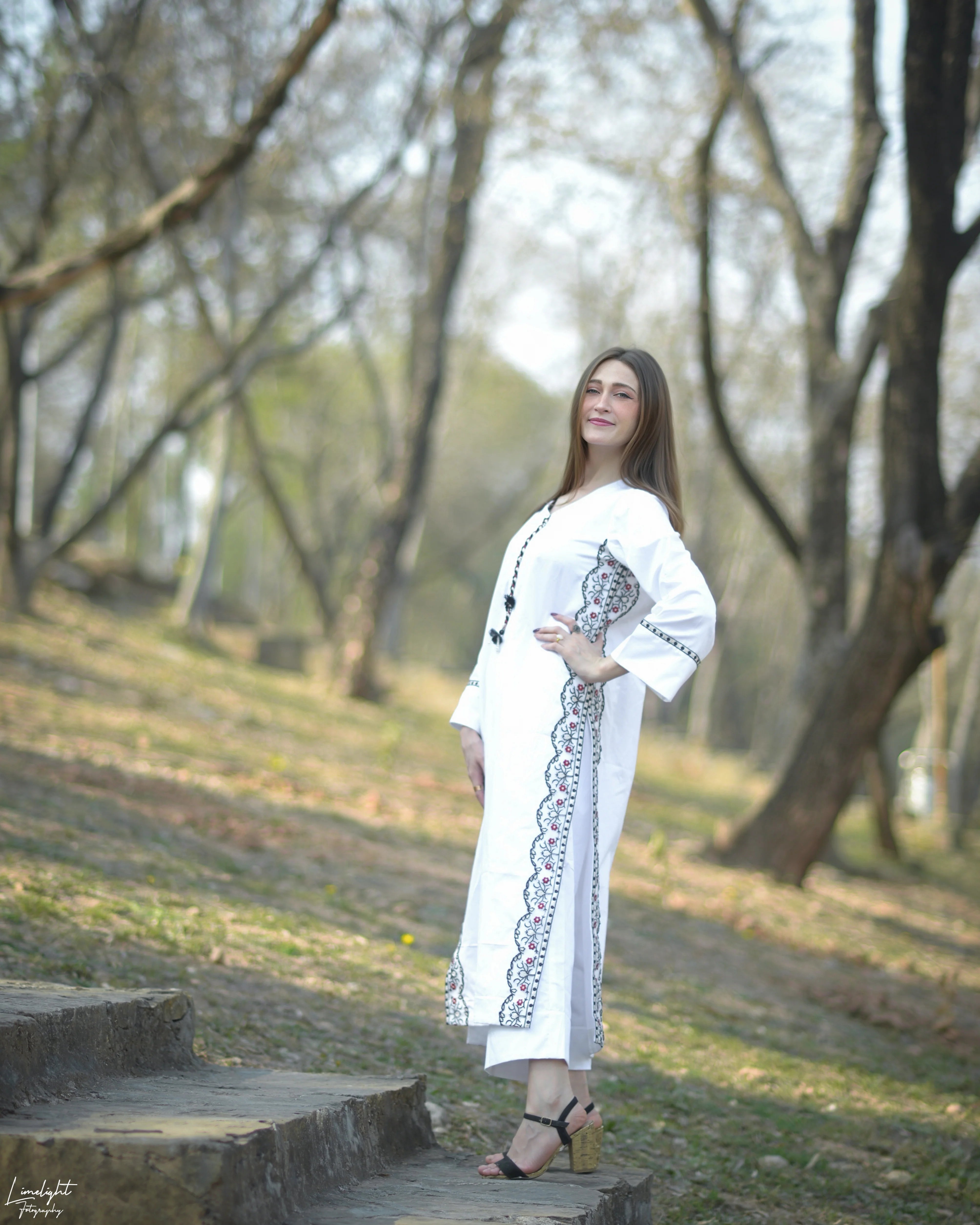 Premium Cotton Embroidered Striped Long Co-Ord Set