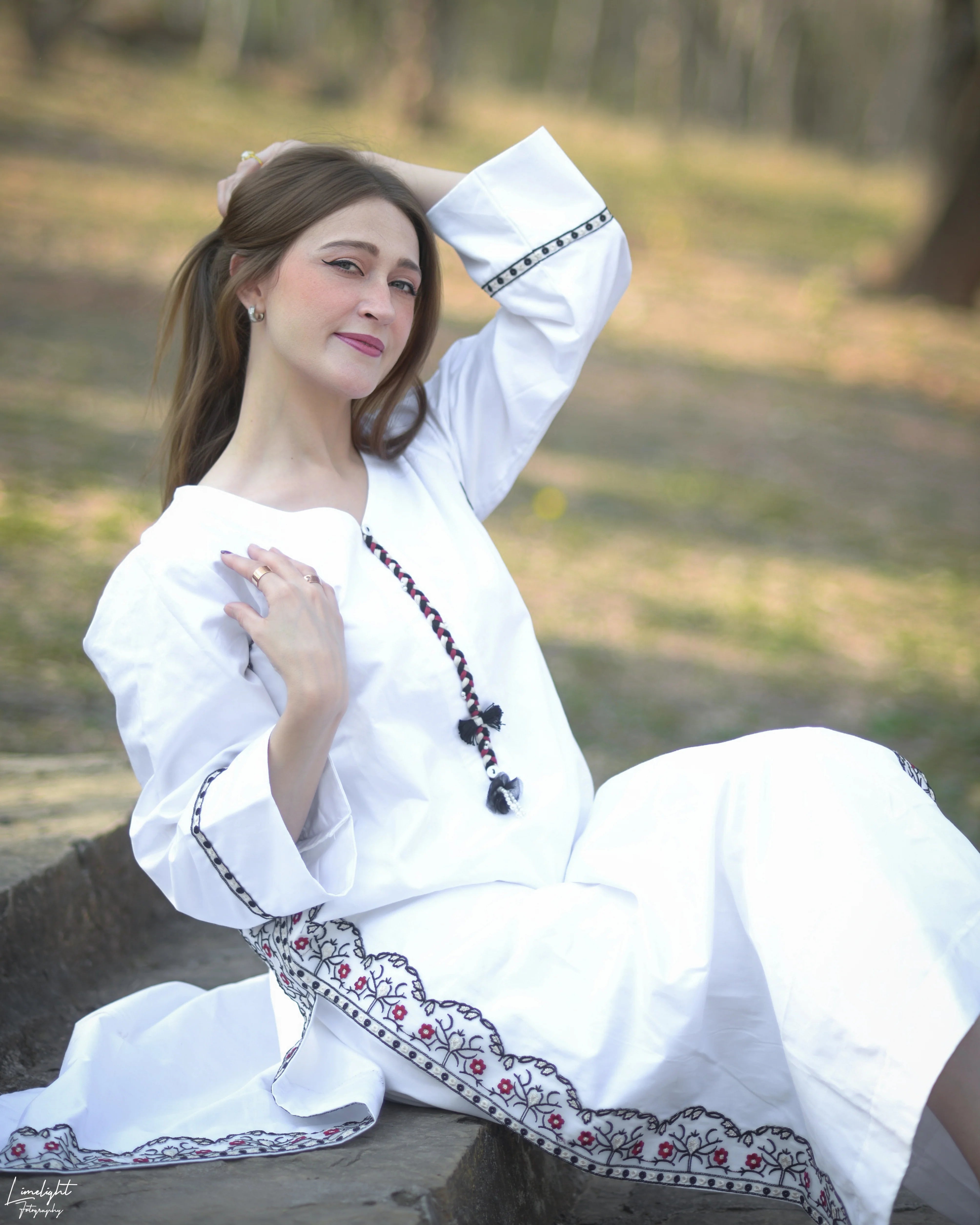 Premium Cotton Embroidered Striped Long Co-Ord Set