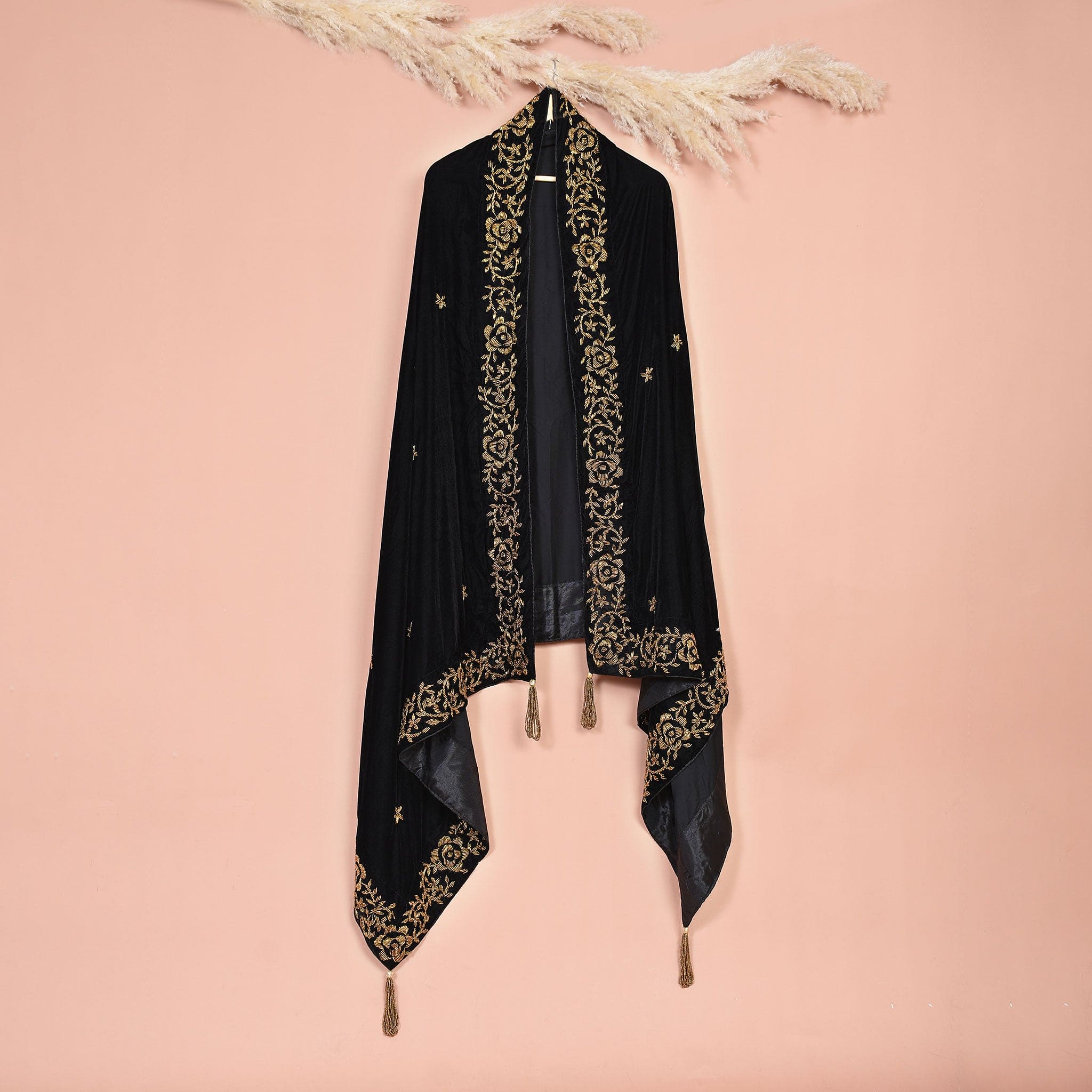 Moonlit Beads Shawl - Black Gold Embroidered Women's Shawl - Lilaycs