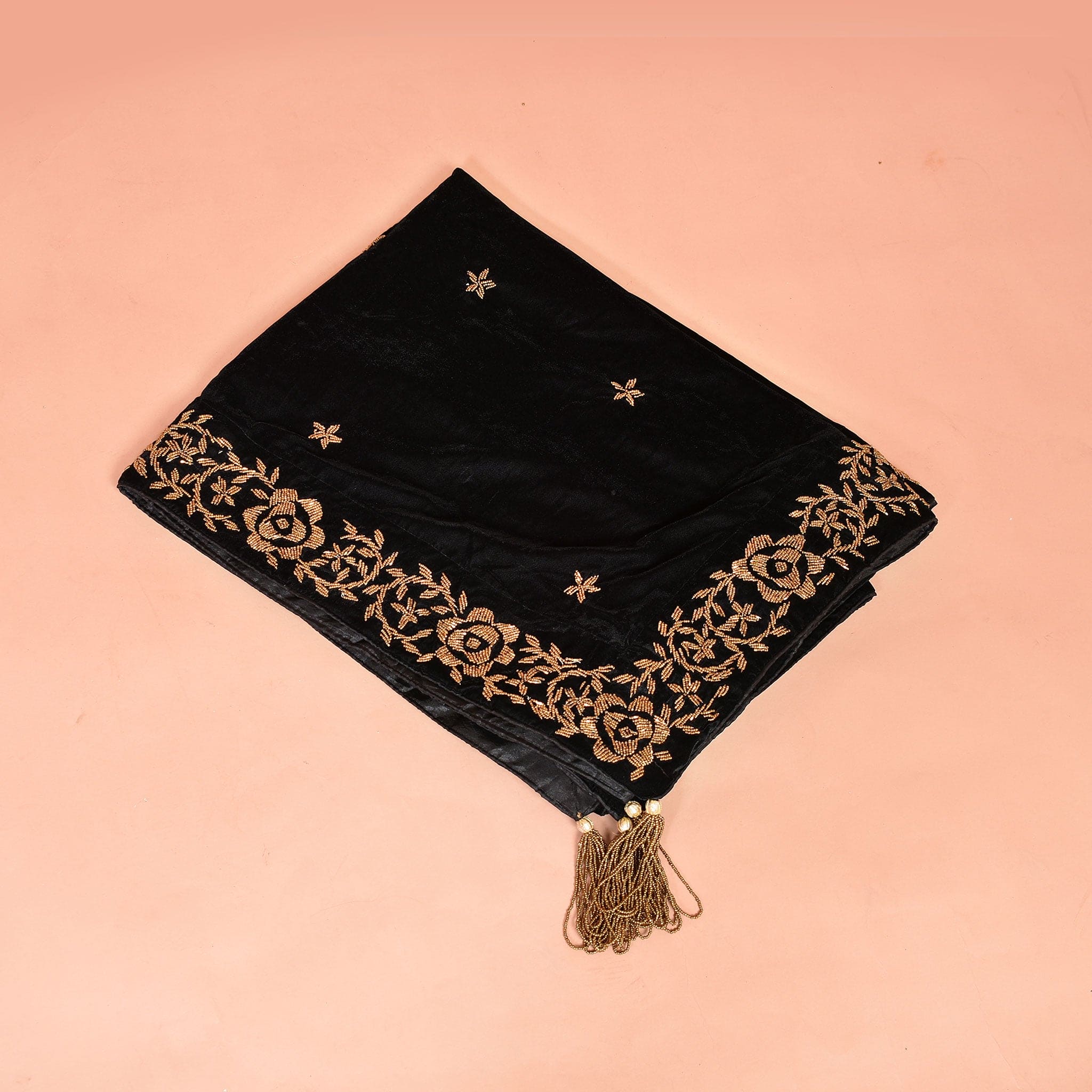 Moonlit Beads Shawl - Black Gold Embroidered Women's Shawl - Lilaycs