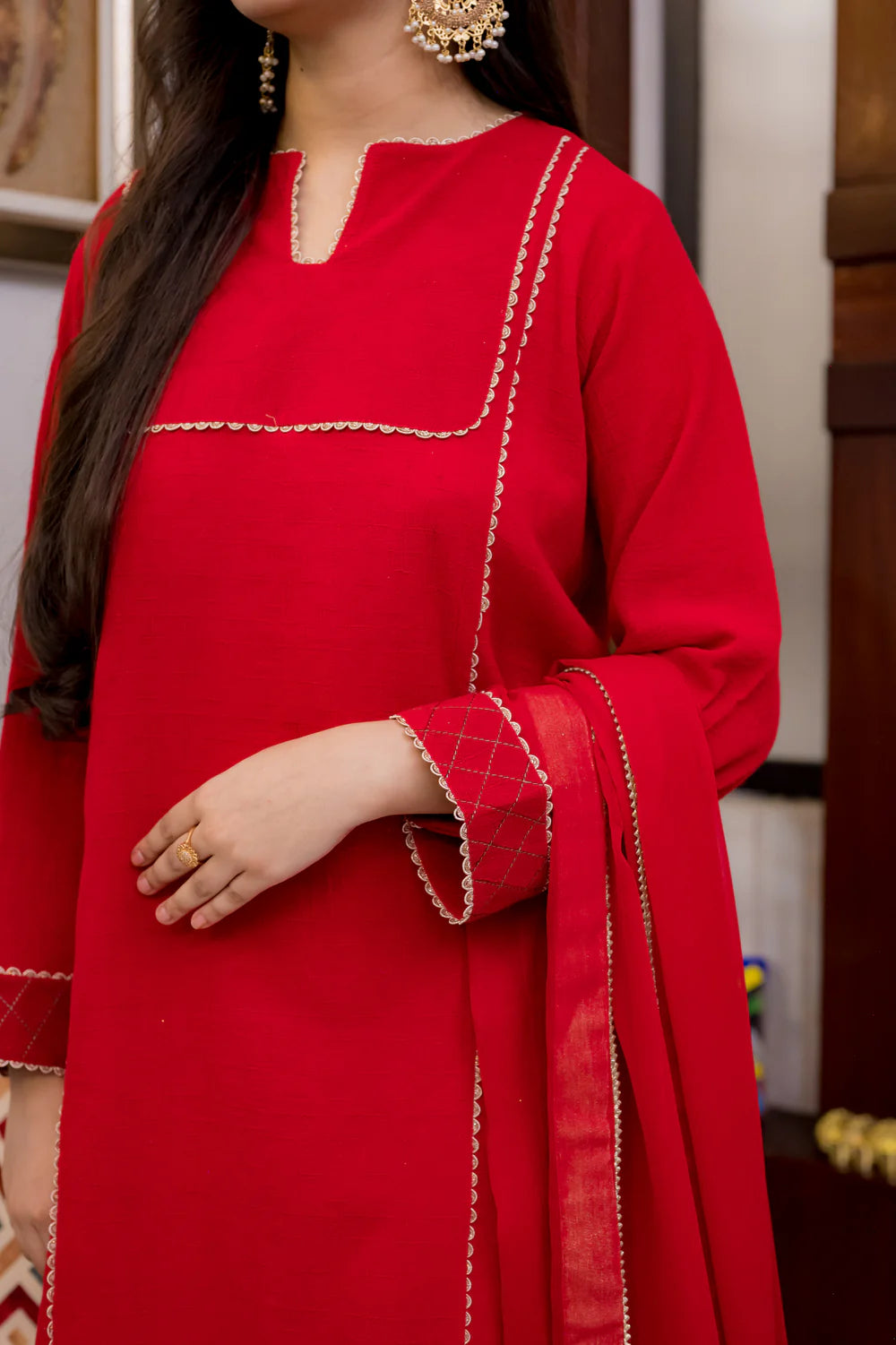 Traditional Red Cotton Crush 2 Piece Suit - Shadeforteen