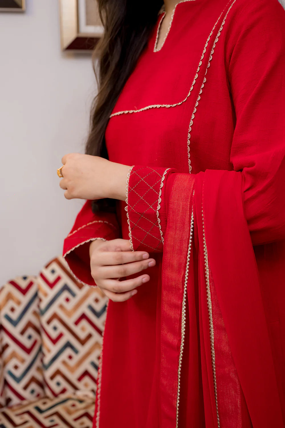 Traditional Red Cotton Crush 2 Piece Suit - Shadeforteen