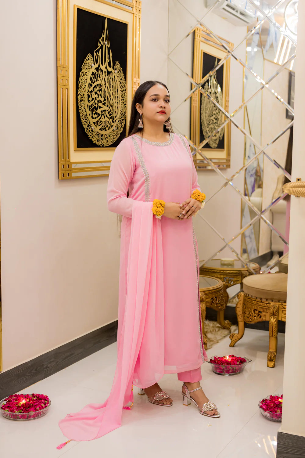 Pink 3 Piece Georgette Suit  - Shadeforteen