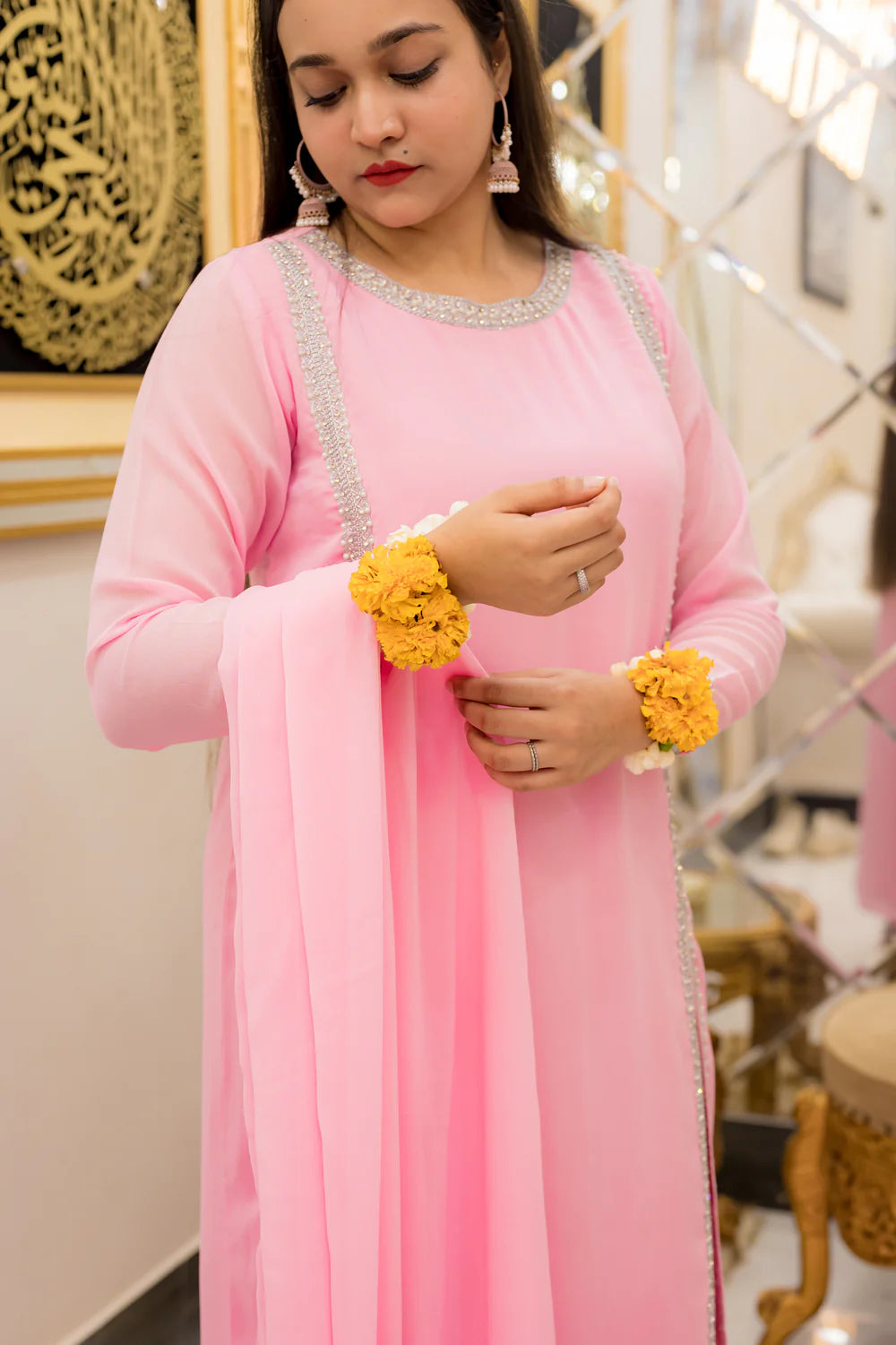 Pink 3 Piece Georgette Suit  - Shadeforteen