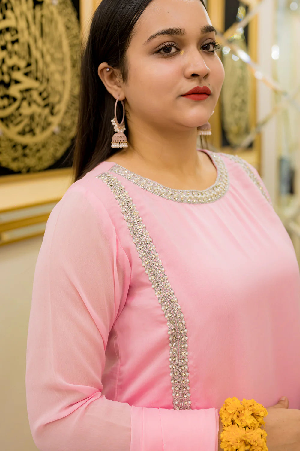 Pink 3 Piece Georgette Suit  - Shadeforteen