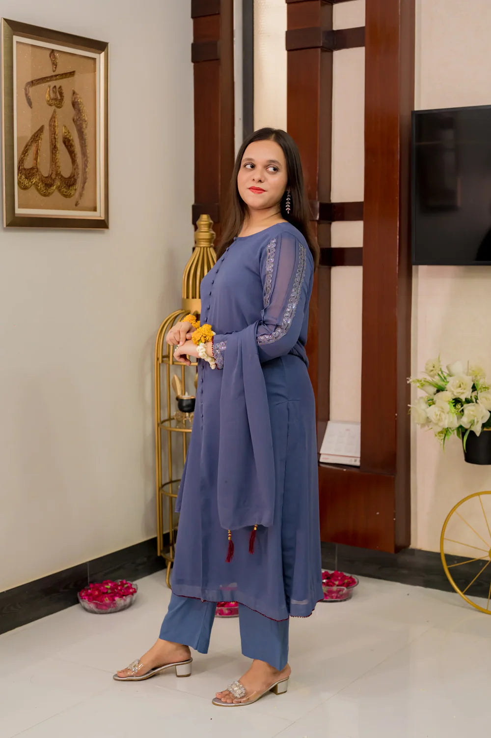 Grey periwinkle Georgette Suit (Teens) - Shadeforteen