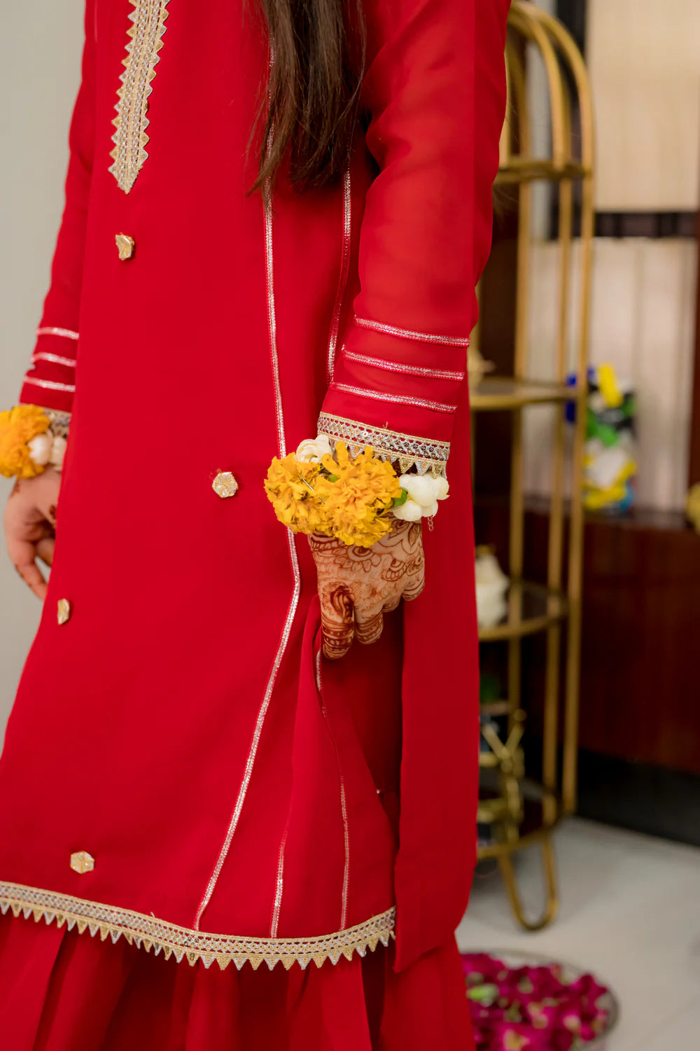 Red Georgette Suit With Gharara - Shadeforteen