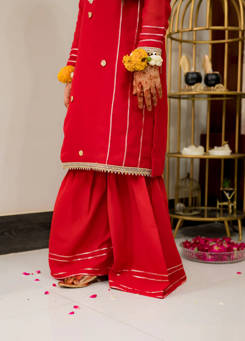 Red Georgette Suit With Gharara - Shadeforteen
