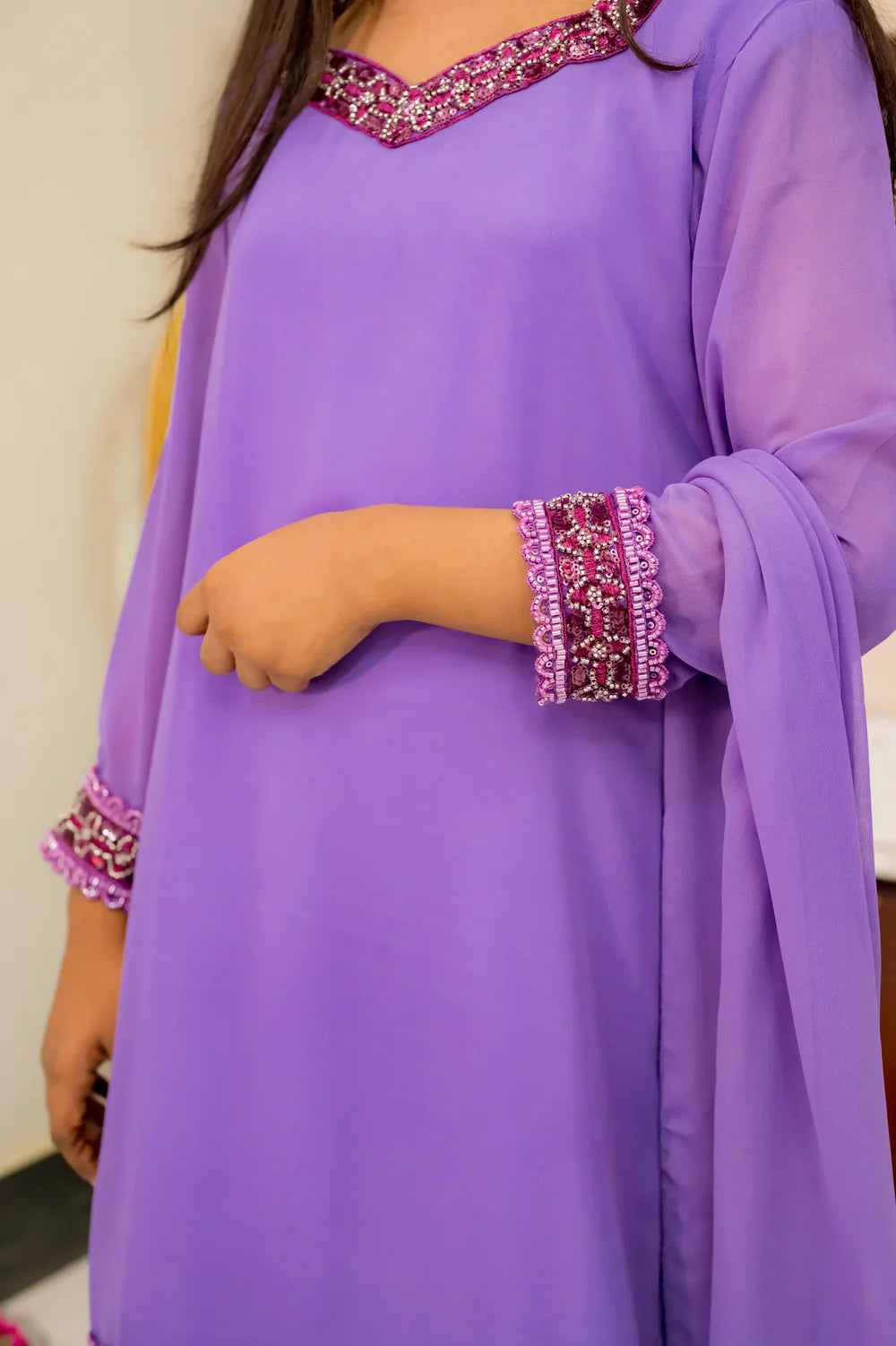 Lavender Embellished Georgette Suit - Shadeforteen