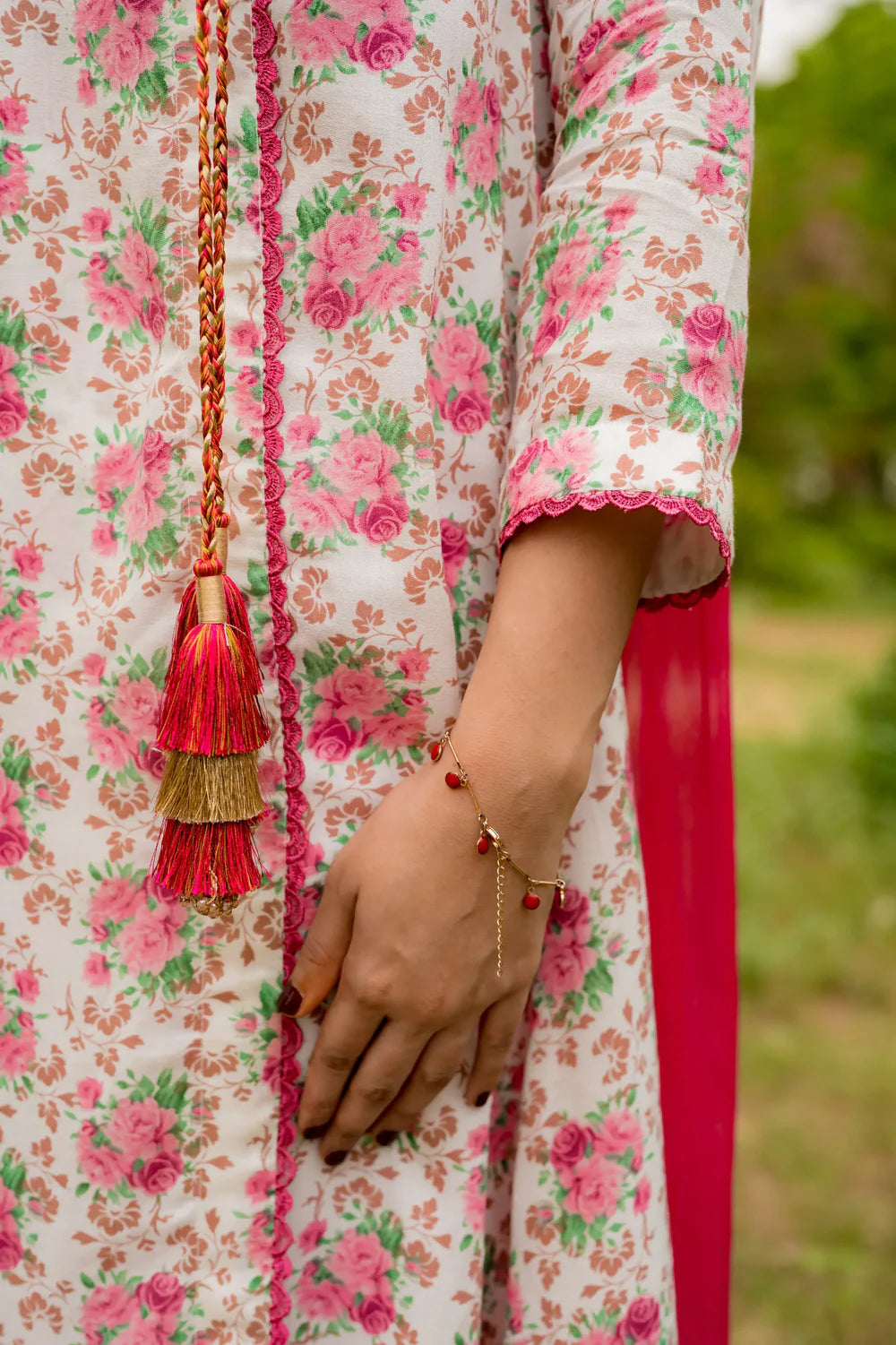 Cotton Crape Floral Angrakha Style 3 Piece Shirt - Shadeforteen