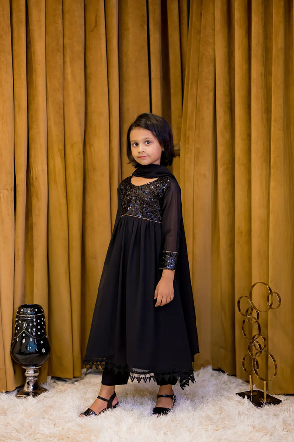 Black Georgette Frock With Sequence Work - Shadeforteen