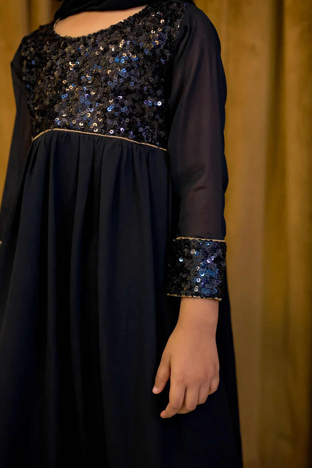 Black Georgette Frock With Sequence Work - Shadeforteen